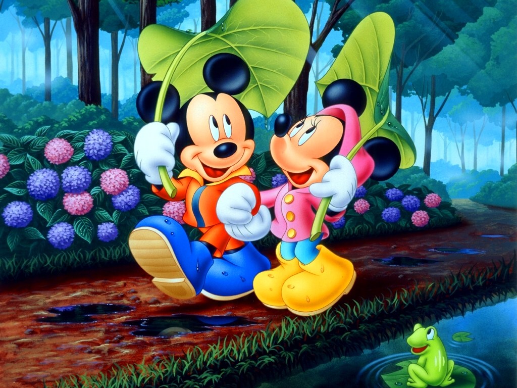 Fond d'ecran Mickey et Minnie sous la pluie