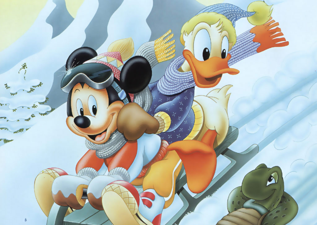 Fond d'ecran Donald et Mickey sur une luge