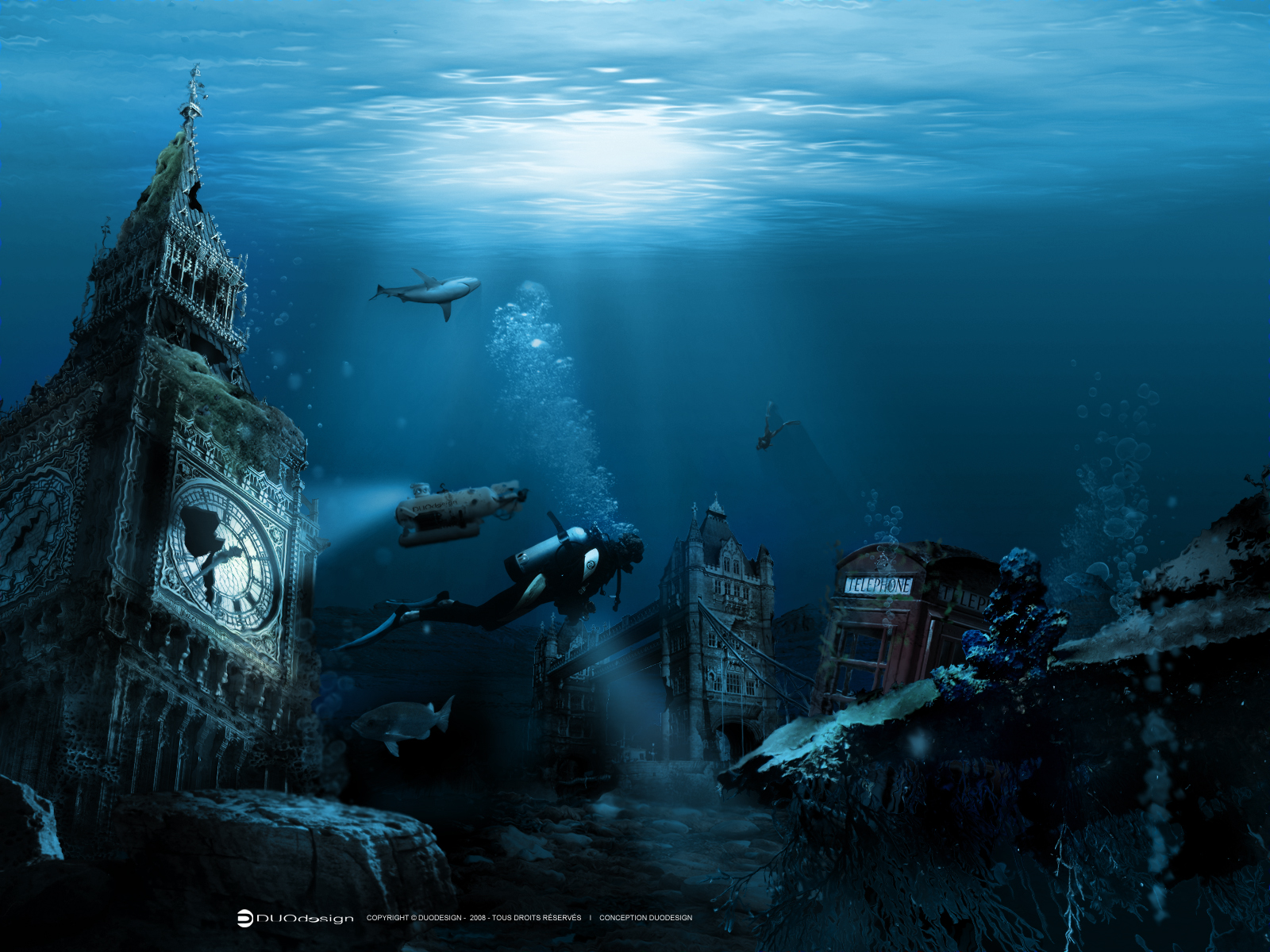 Fond d'ecran Londres sous la mer