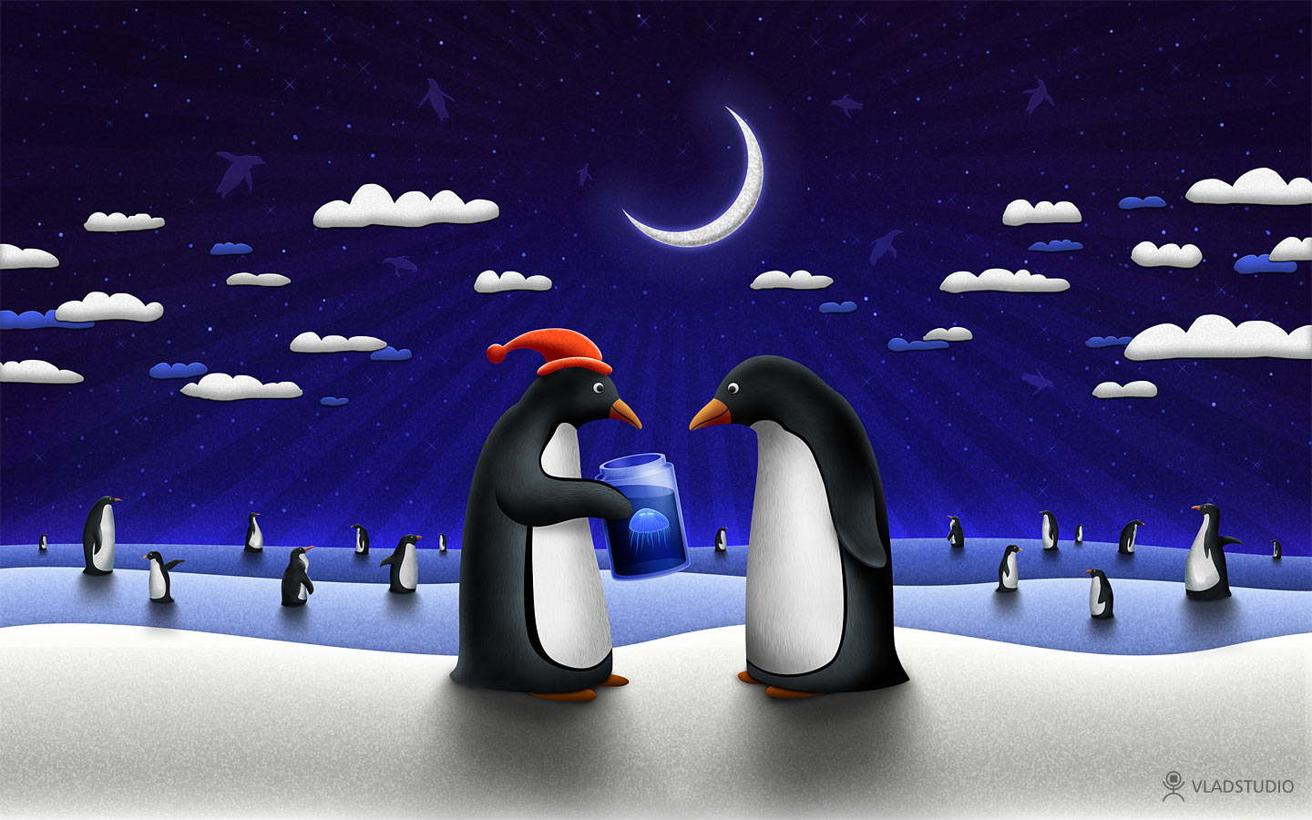Fond d'ecran Pingouins le jour de Noel