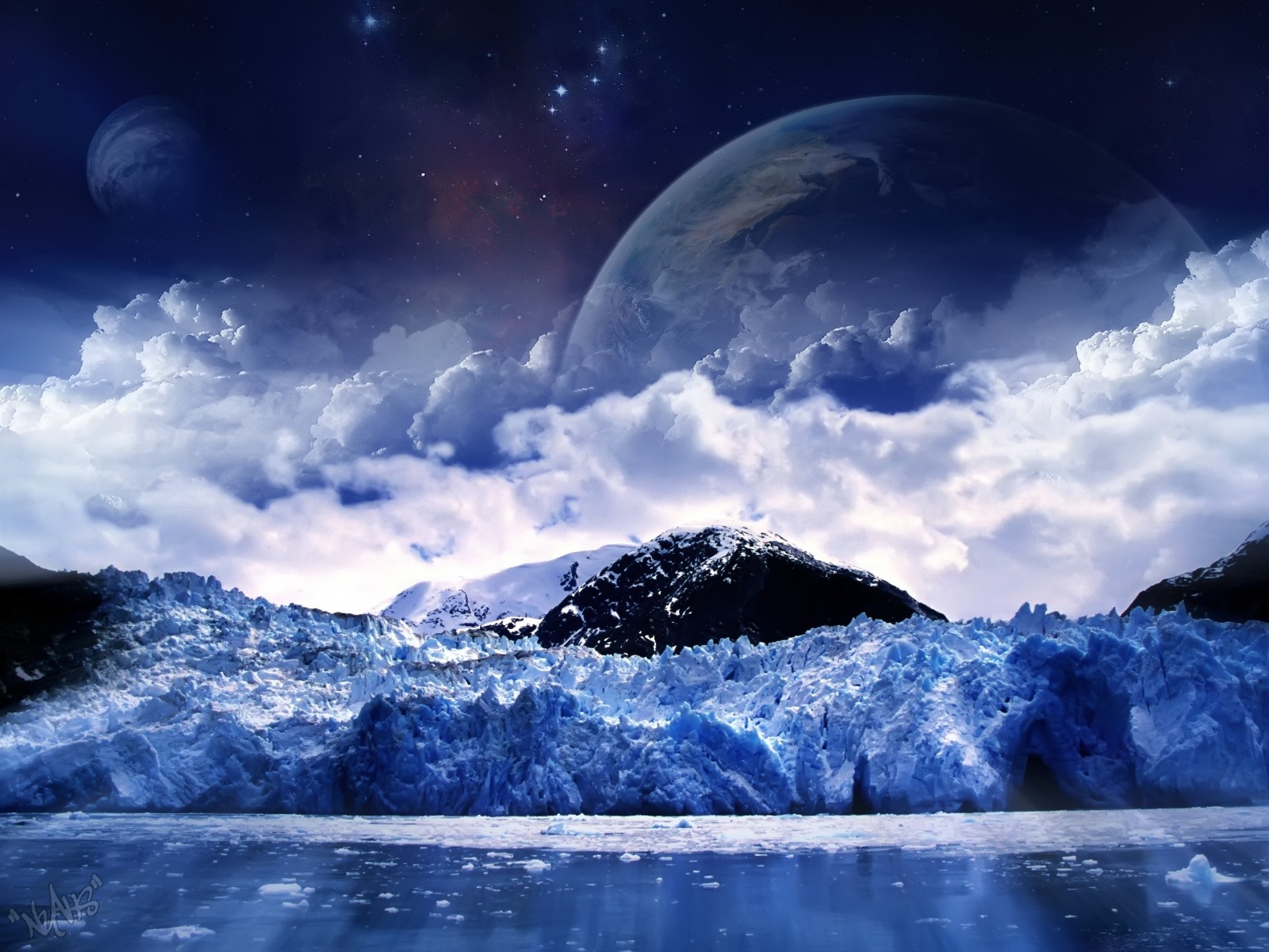 Fond d'ecran Mer de glace et lune