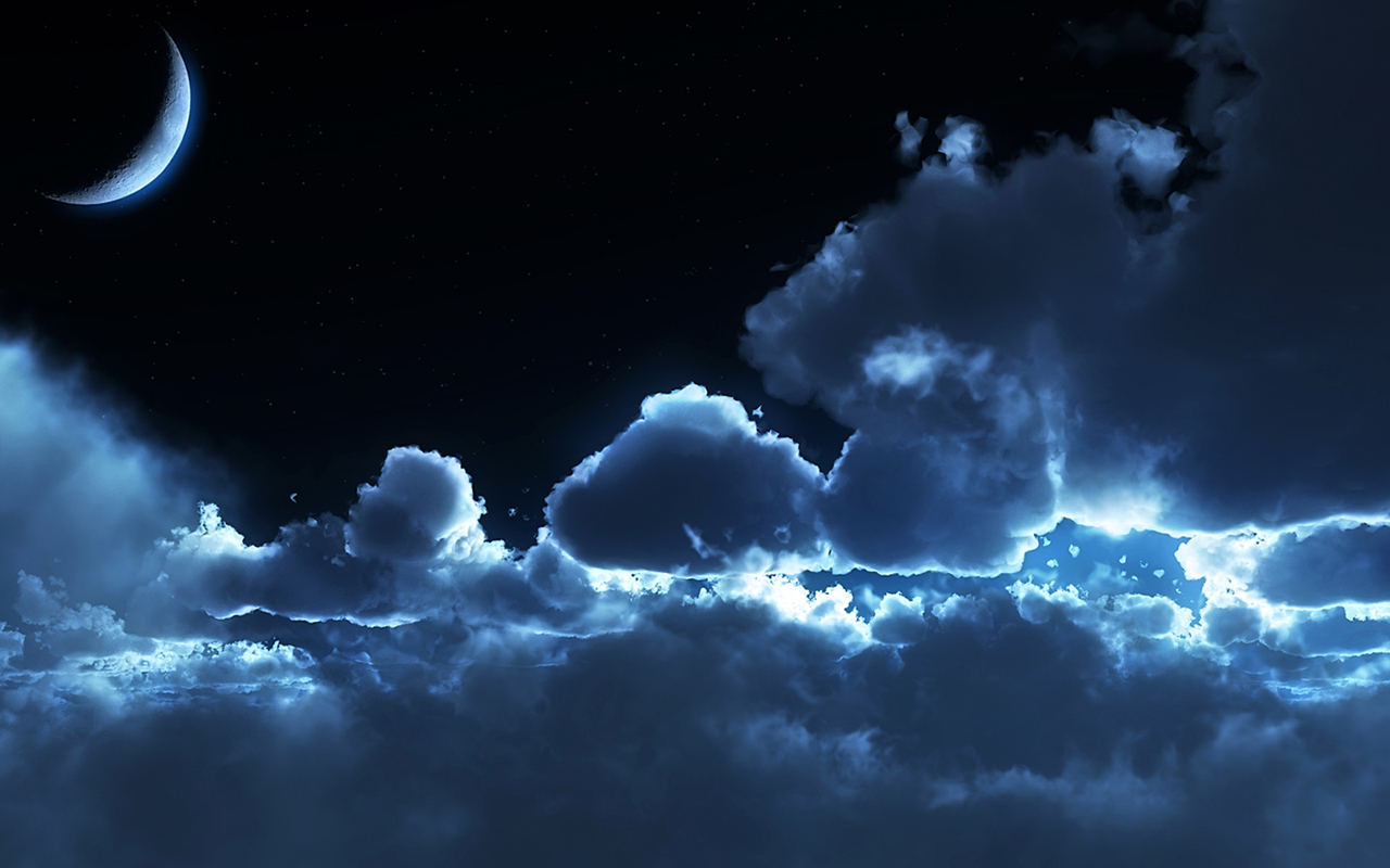 Fond d'ecran Lune et nuages nuit