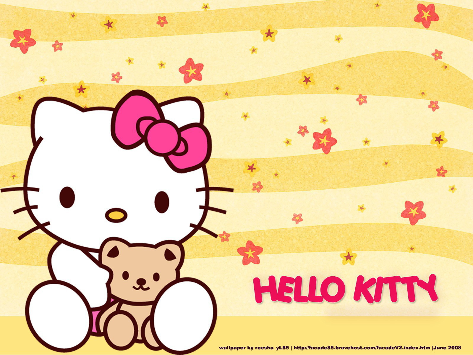 Fond d'ecran Hello Kitty en jaune et peluche