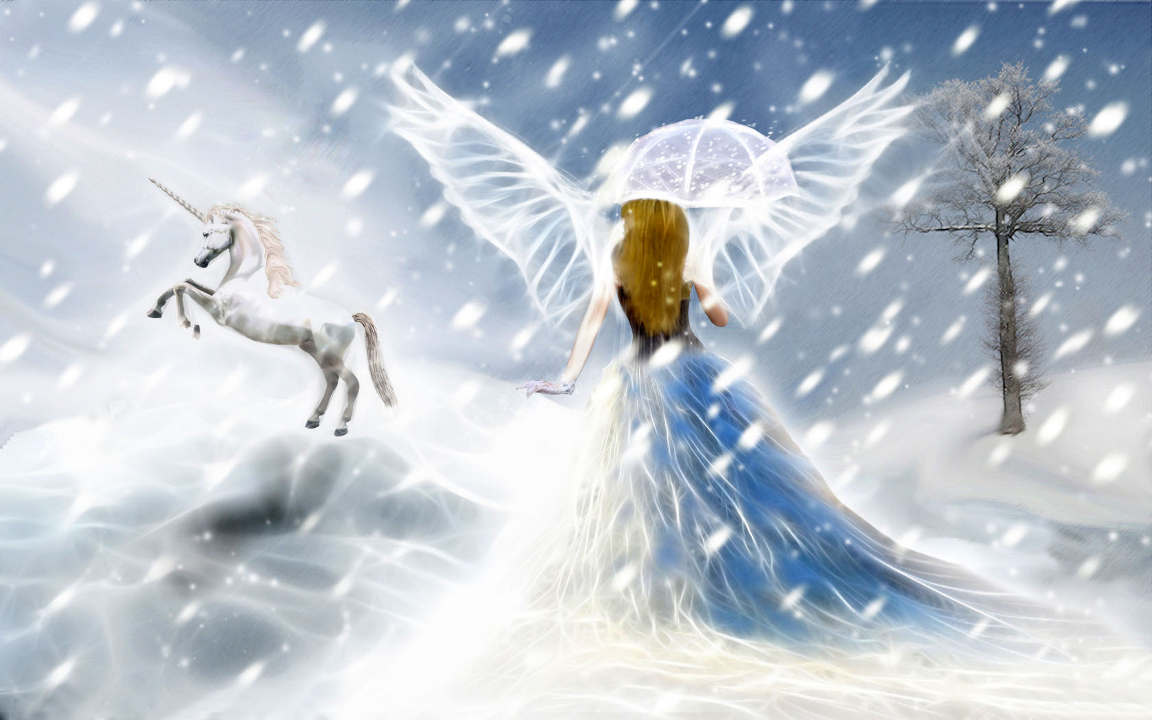 Fond d'ecran Fe et Licorne Neige