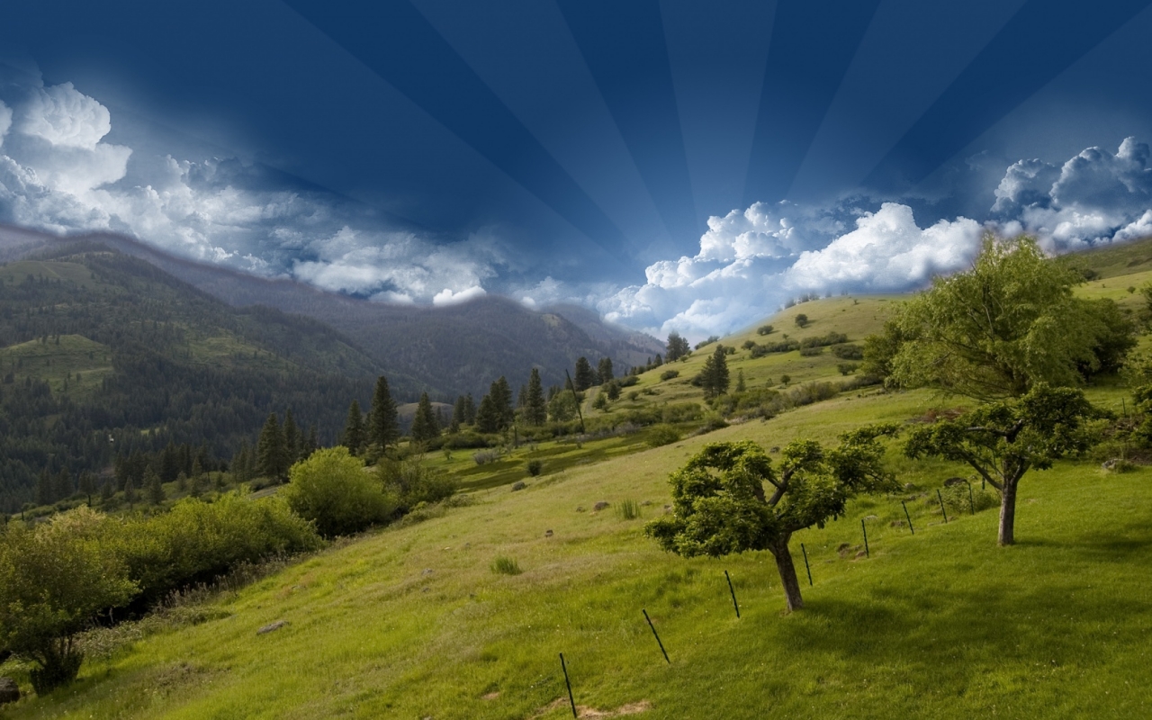 Fond d'ecran Colline et effet dans le ciel