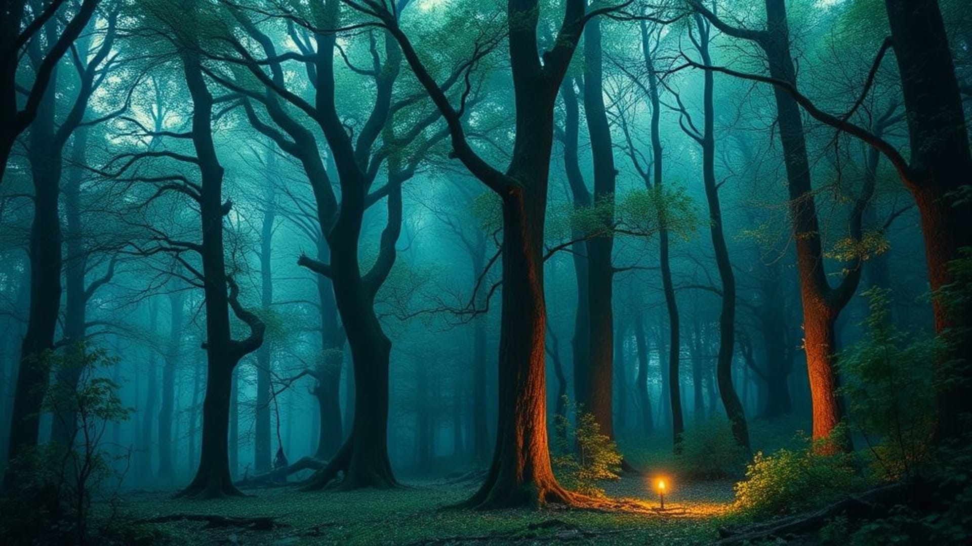 forêts enchantées avec lumière magique et créatures mythiques