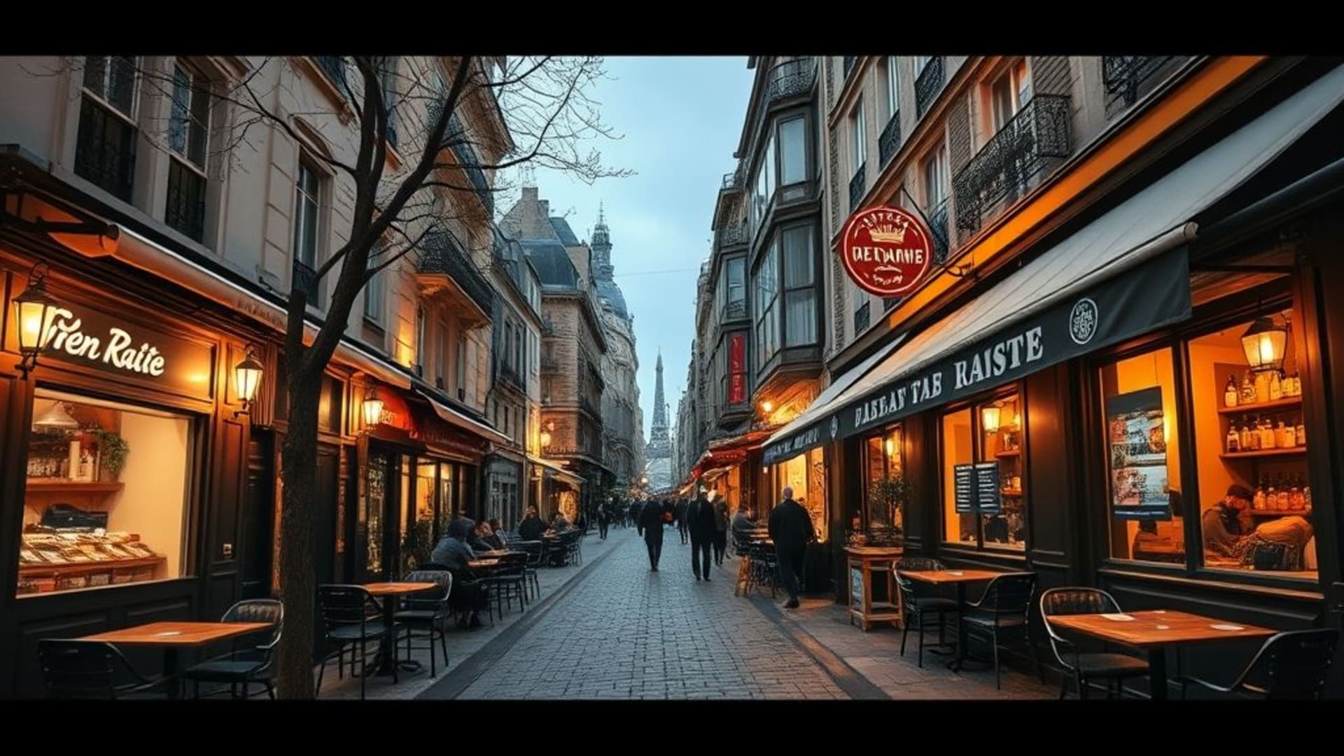 rues pavées et cafés parisiens avec une ambiance rétro