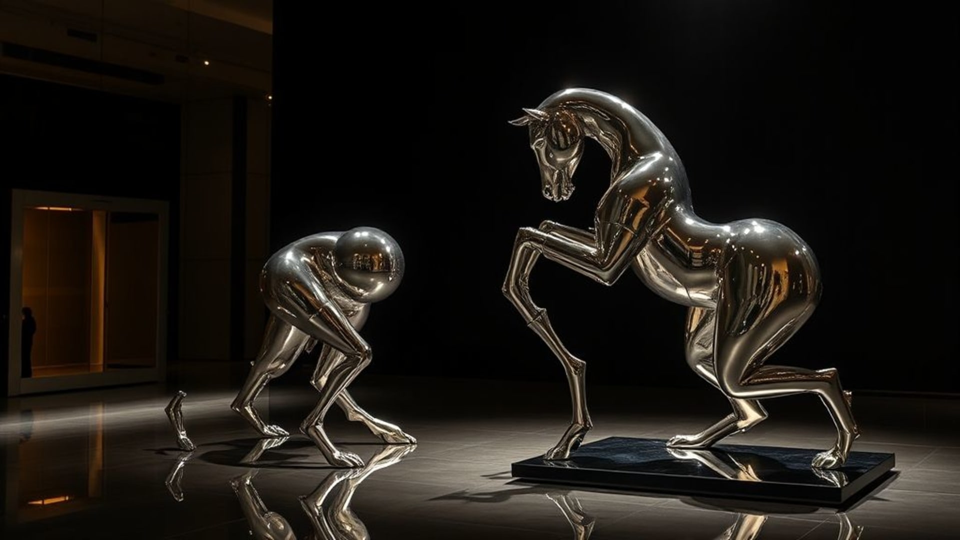 sculptures modernes en métal reflet de la lumière