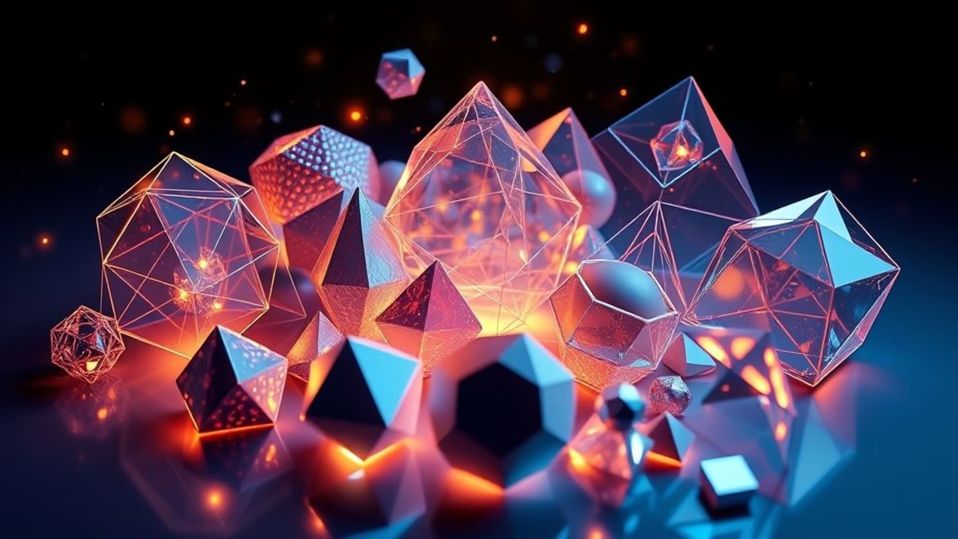 figures géométriques en 3D avec éclats de lumière