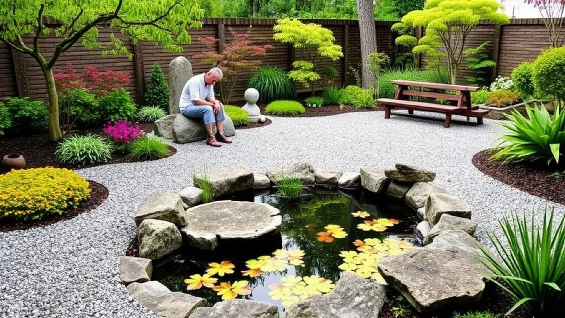 jardins zen japonais avec étangs