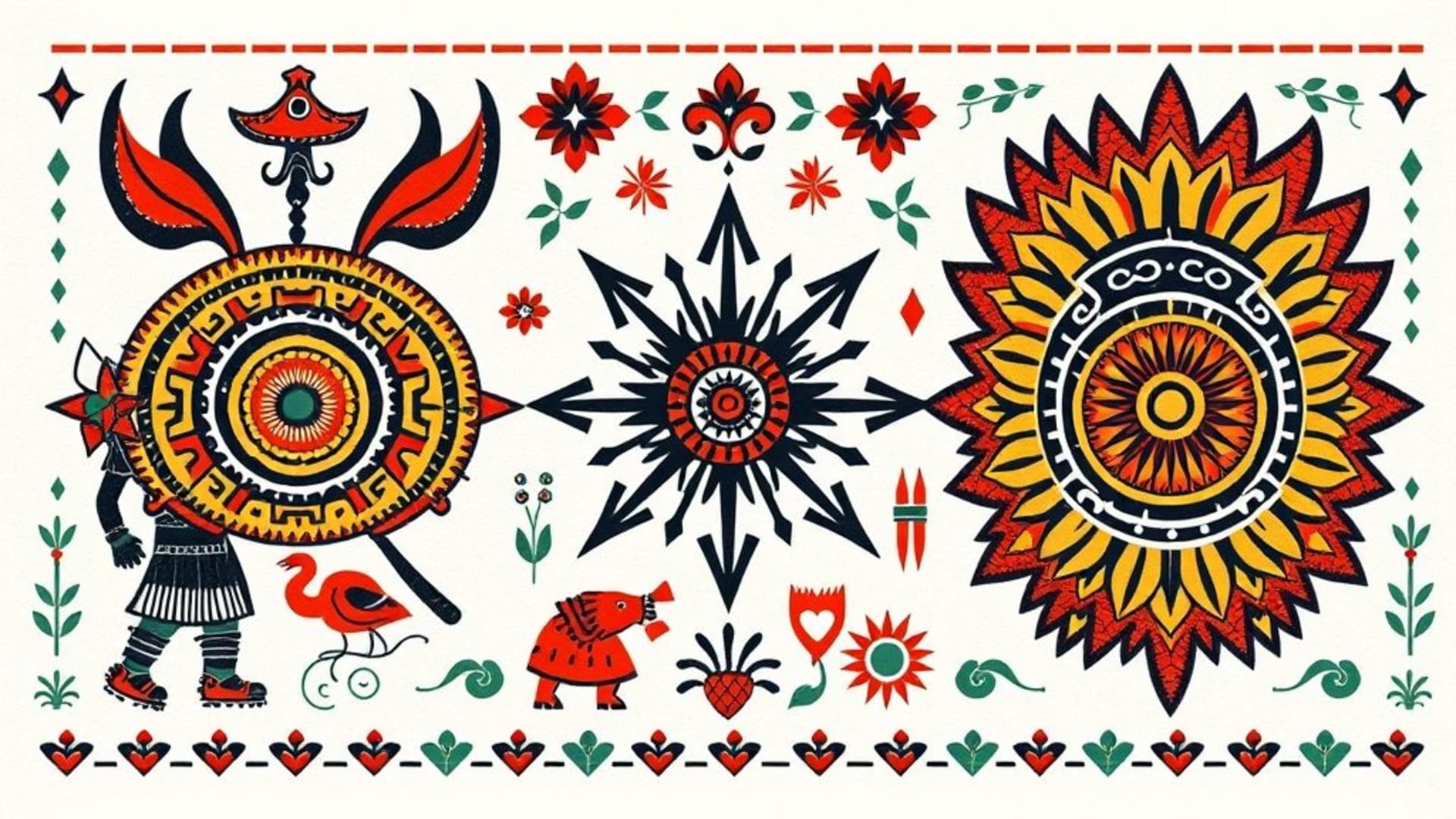 motifs tribaux et symboles traditionnels en couleurs vives