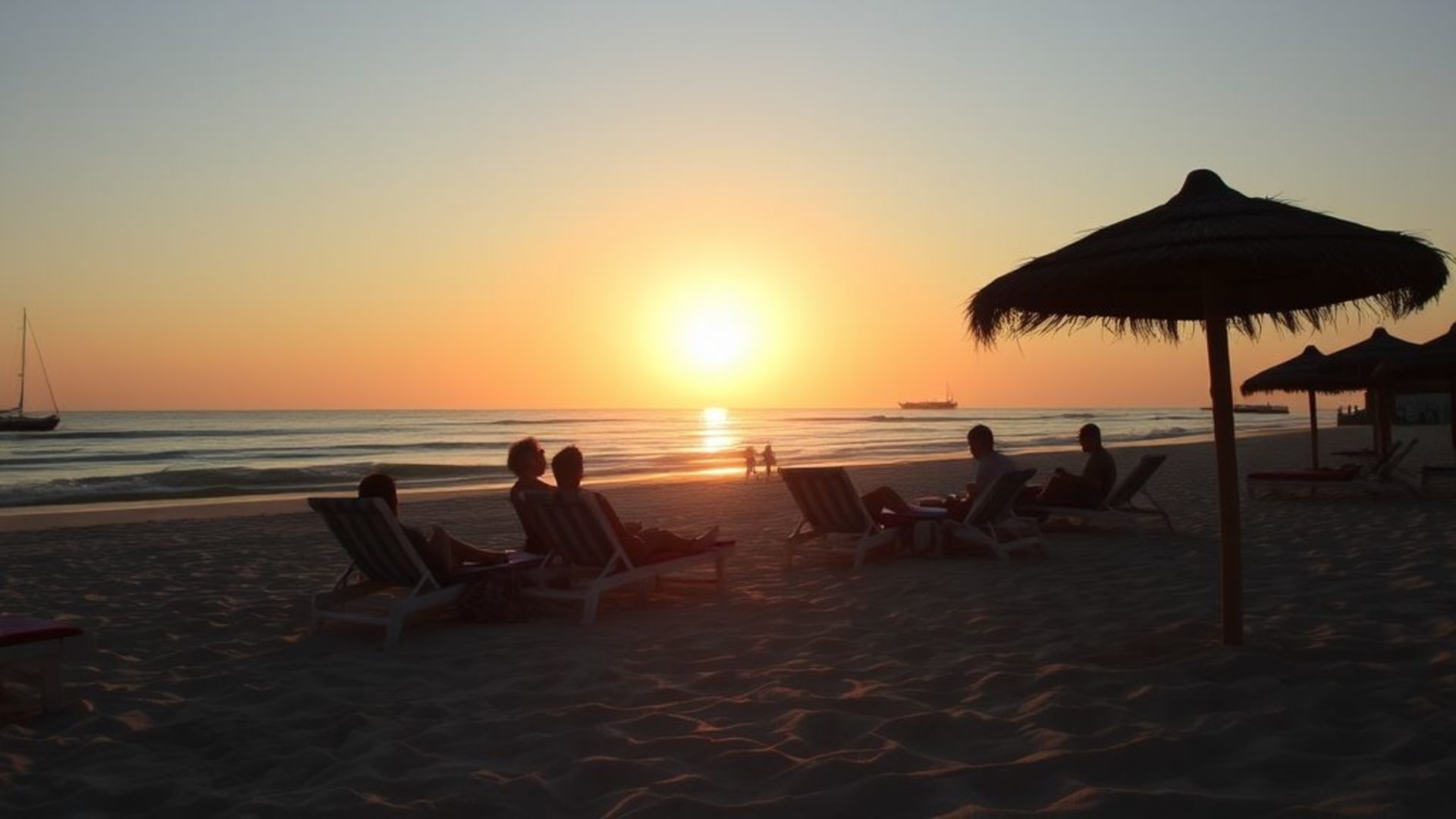 couchers de soleil sur la plage tranquille