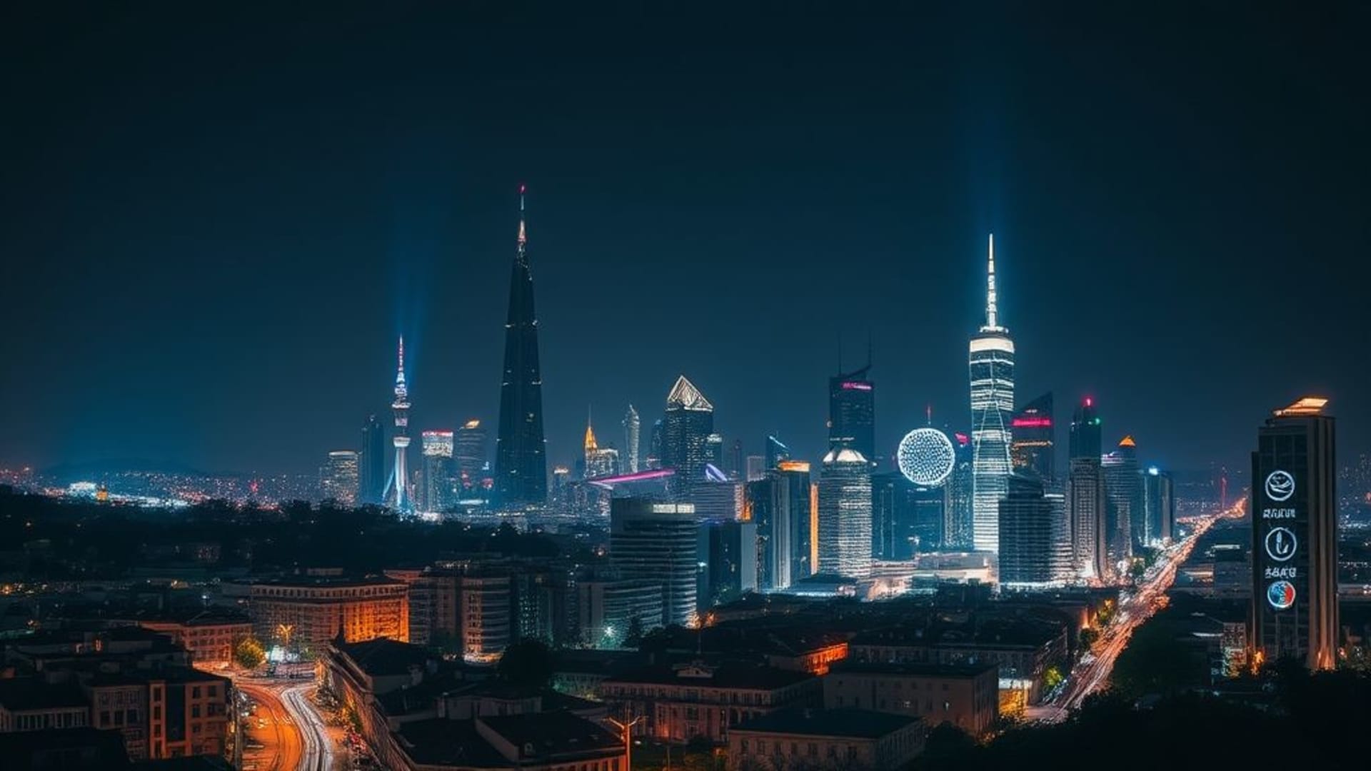 villes futuristes la nuit éclairées