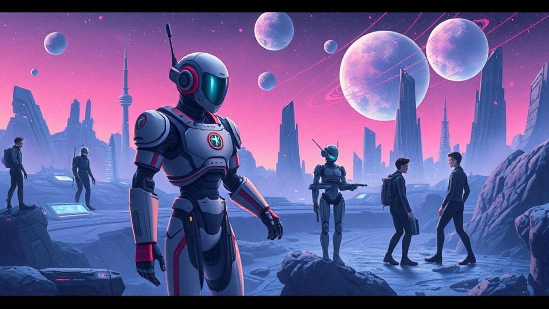 illustrations futuristes avec robots et technologies