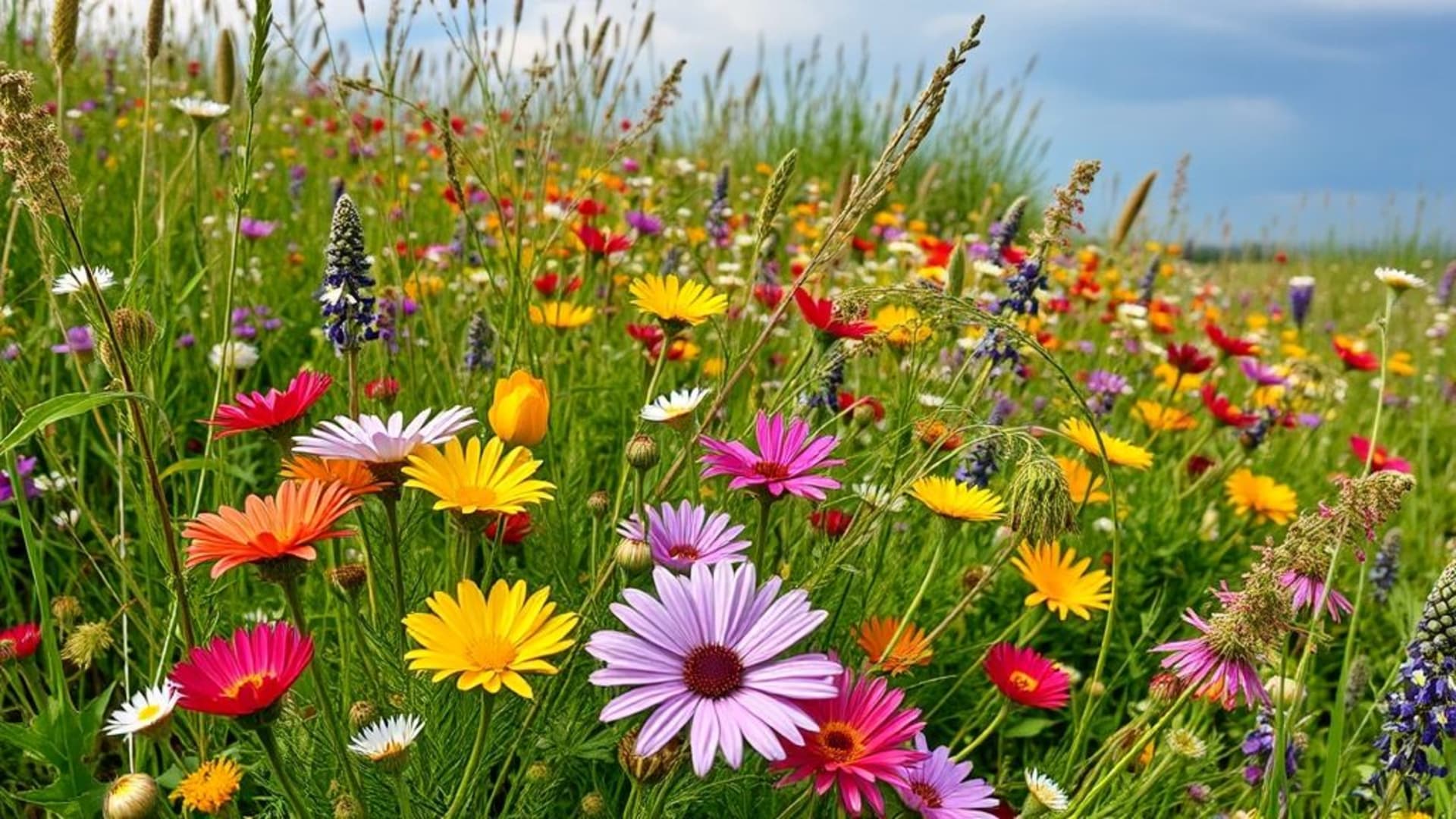 fleurs sauvages colorées dans prairie étendue
