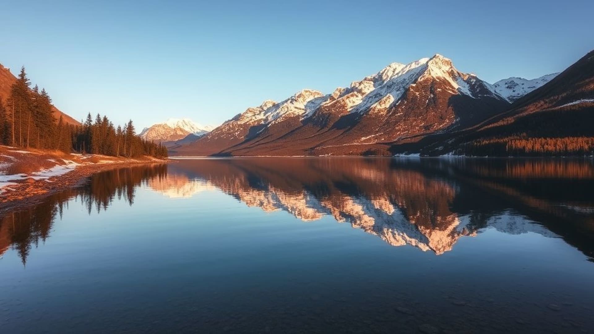 reflets d’un lac de montagne au lever du soleil