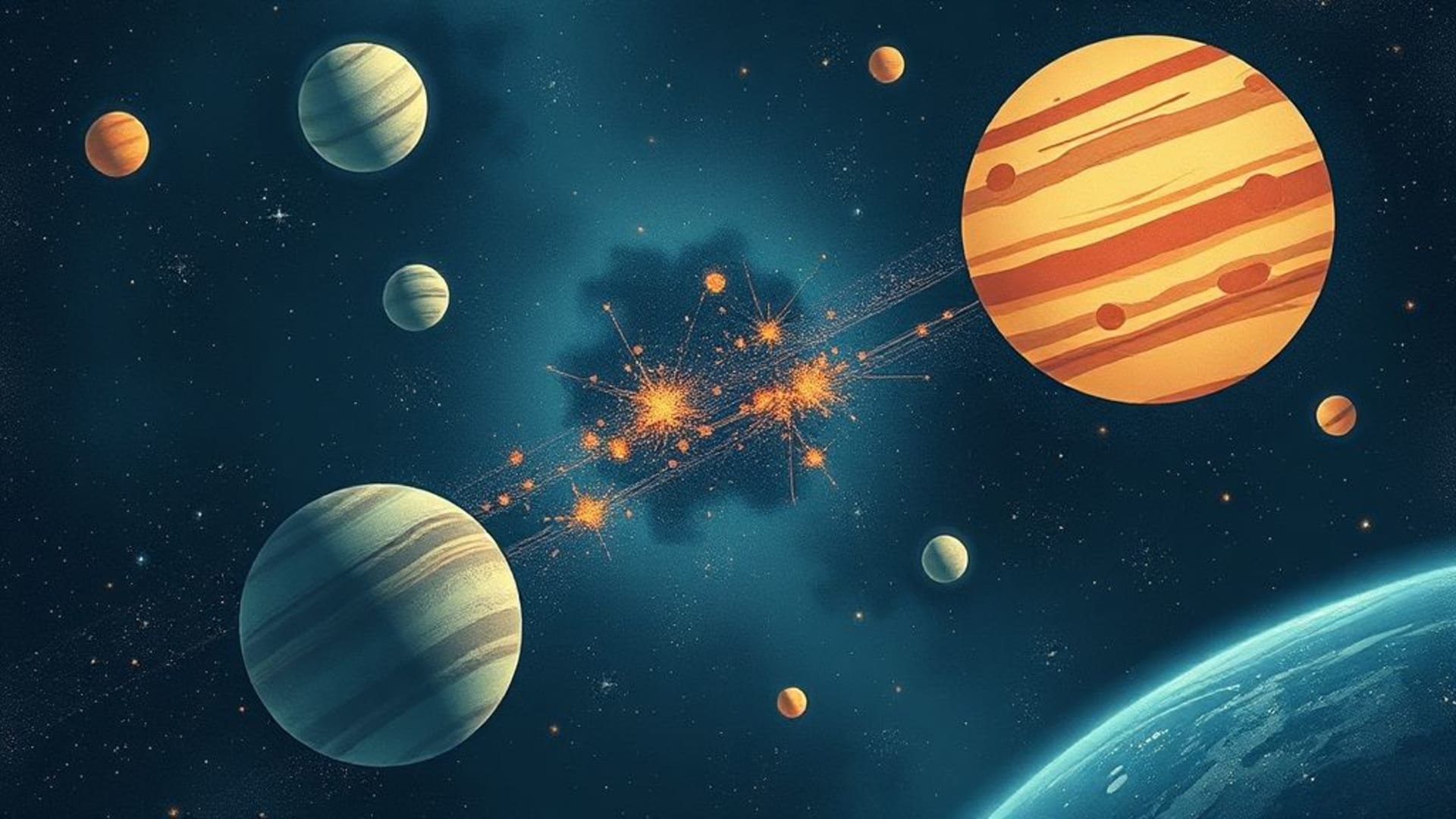 illustrations d’espace avec planètes et étoiles