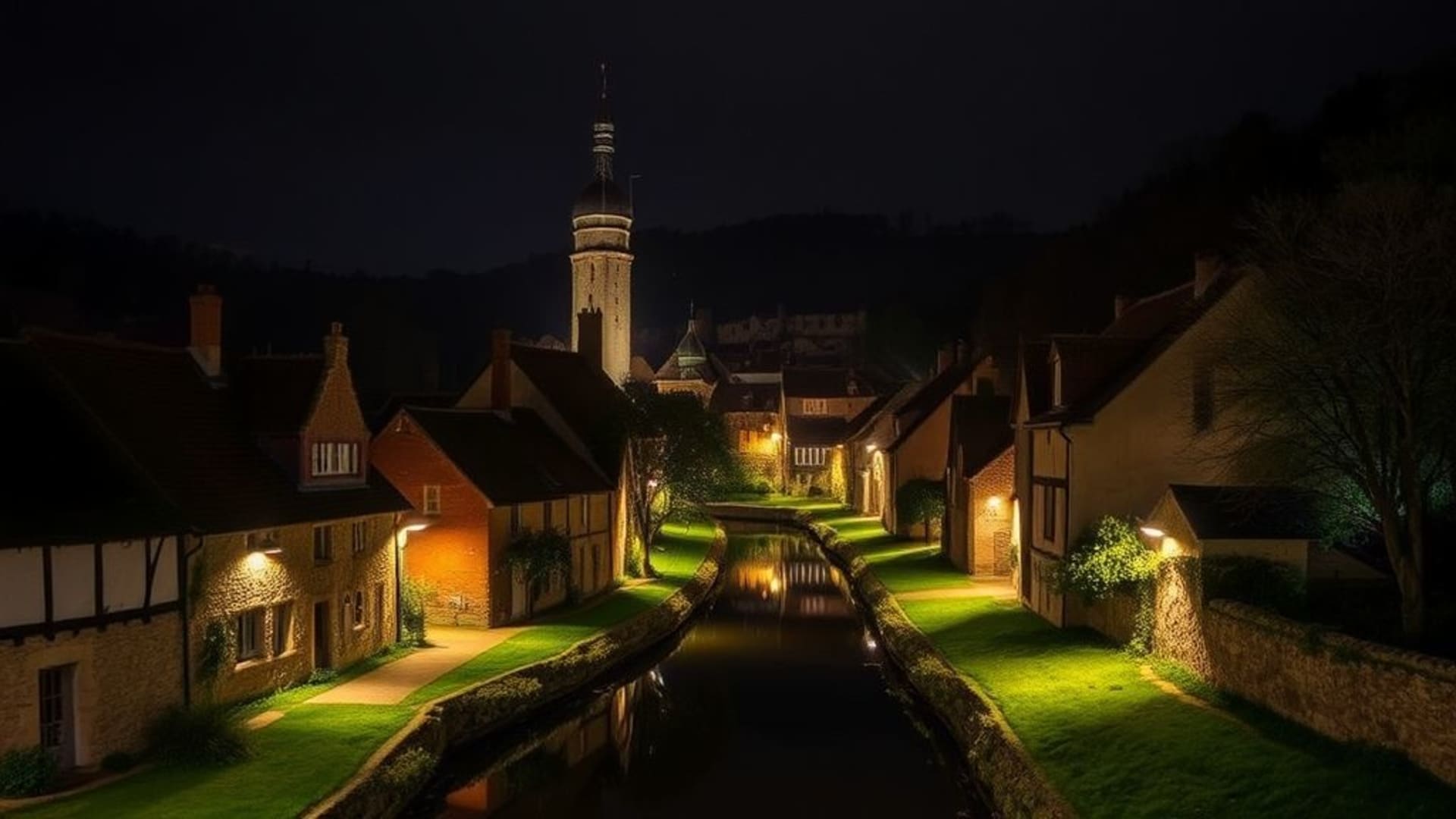 villages médiévaux avec ruelles pavées nocturnes