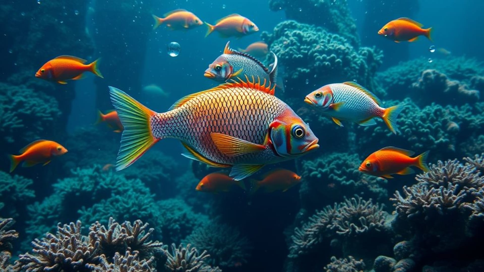 faune marine avec poissons colorés et coraux