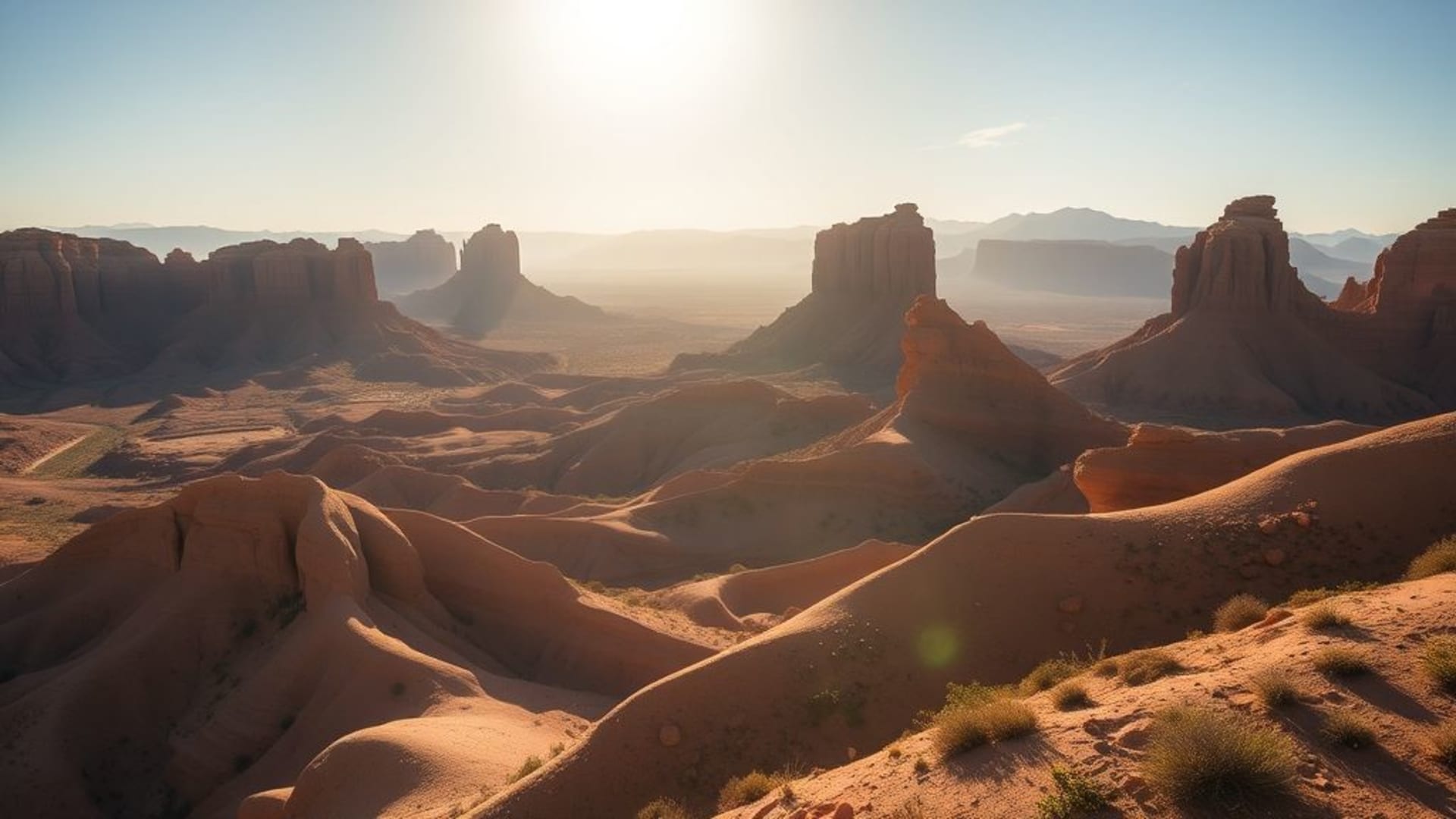 déserts arides avec formations rocheuses uniques et coucher de soleil spectaculaire