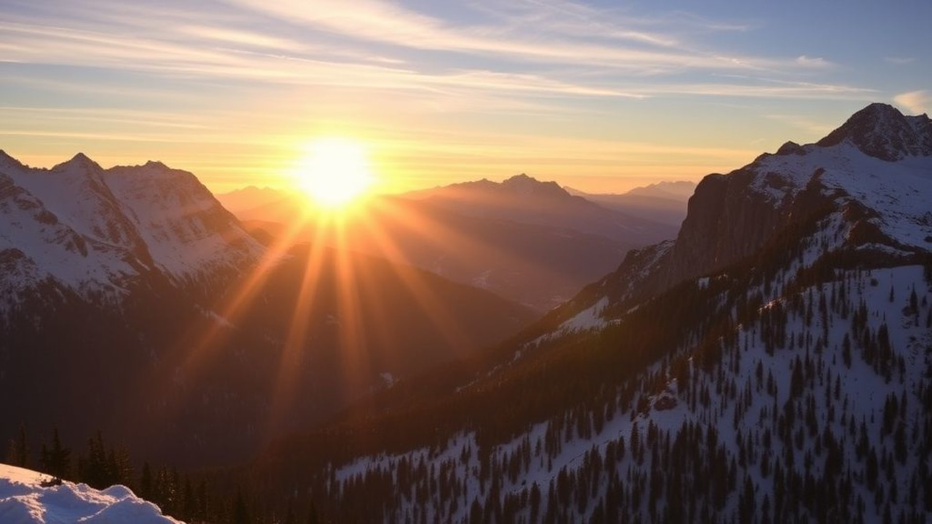 montagnes enneigées au coucher du soleil