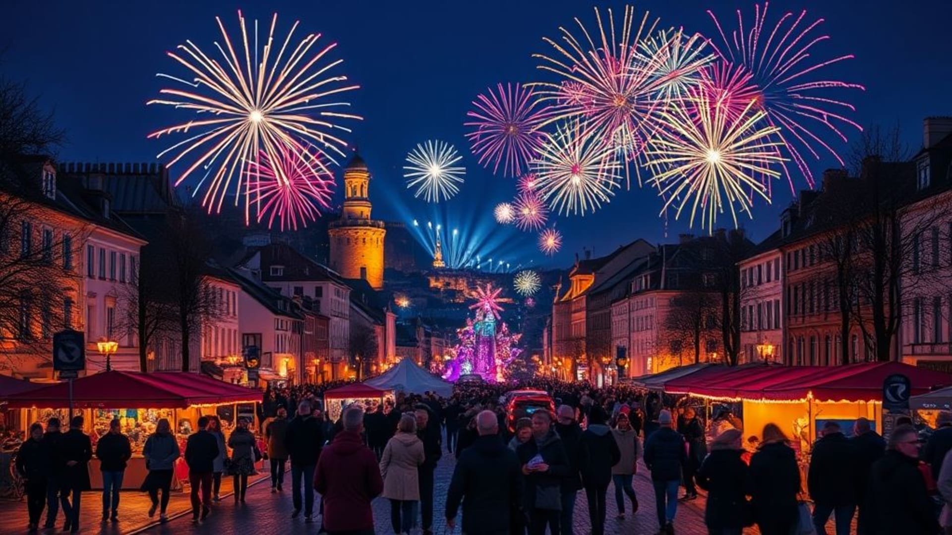 spectacles lumineux dans une ville lors de festivals ou événements traditionnels