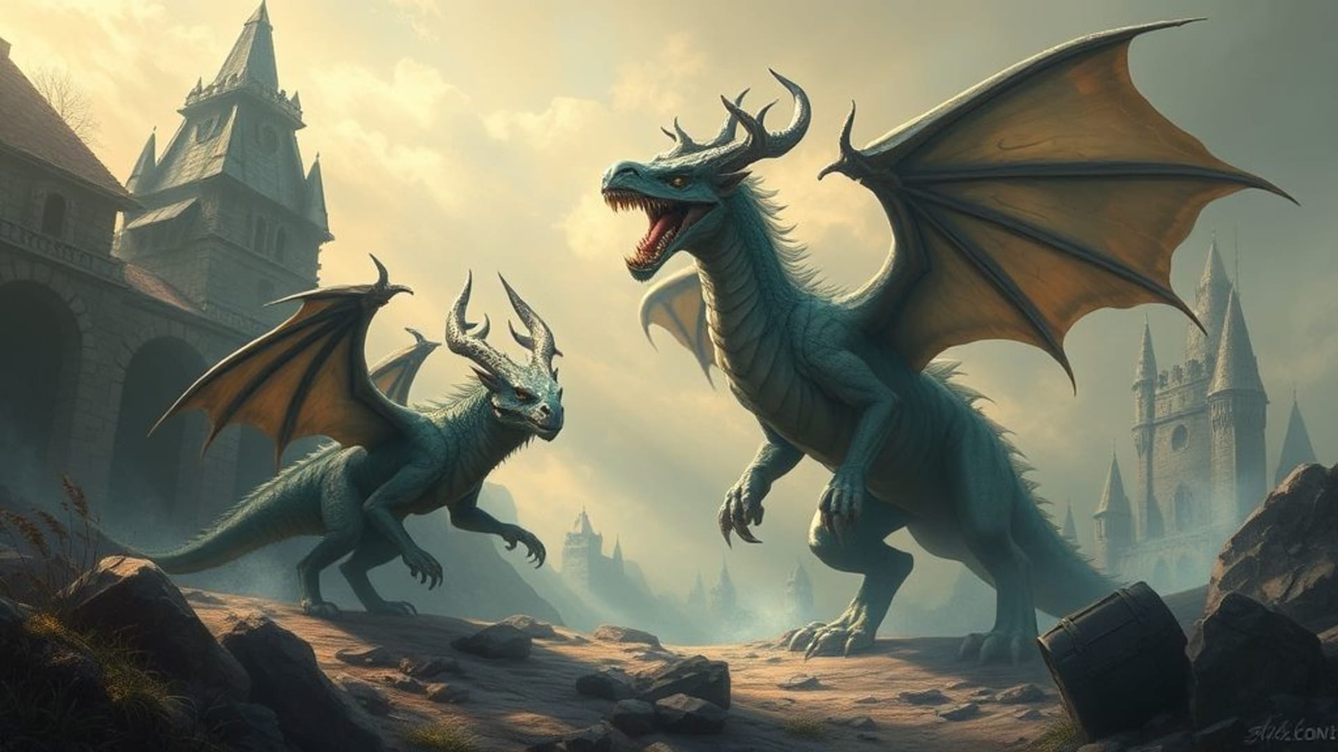 créatures mythologiques ou fantastiques dans des environnements magiques