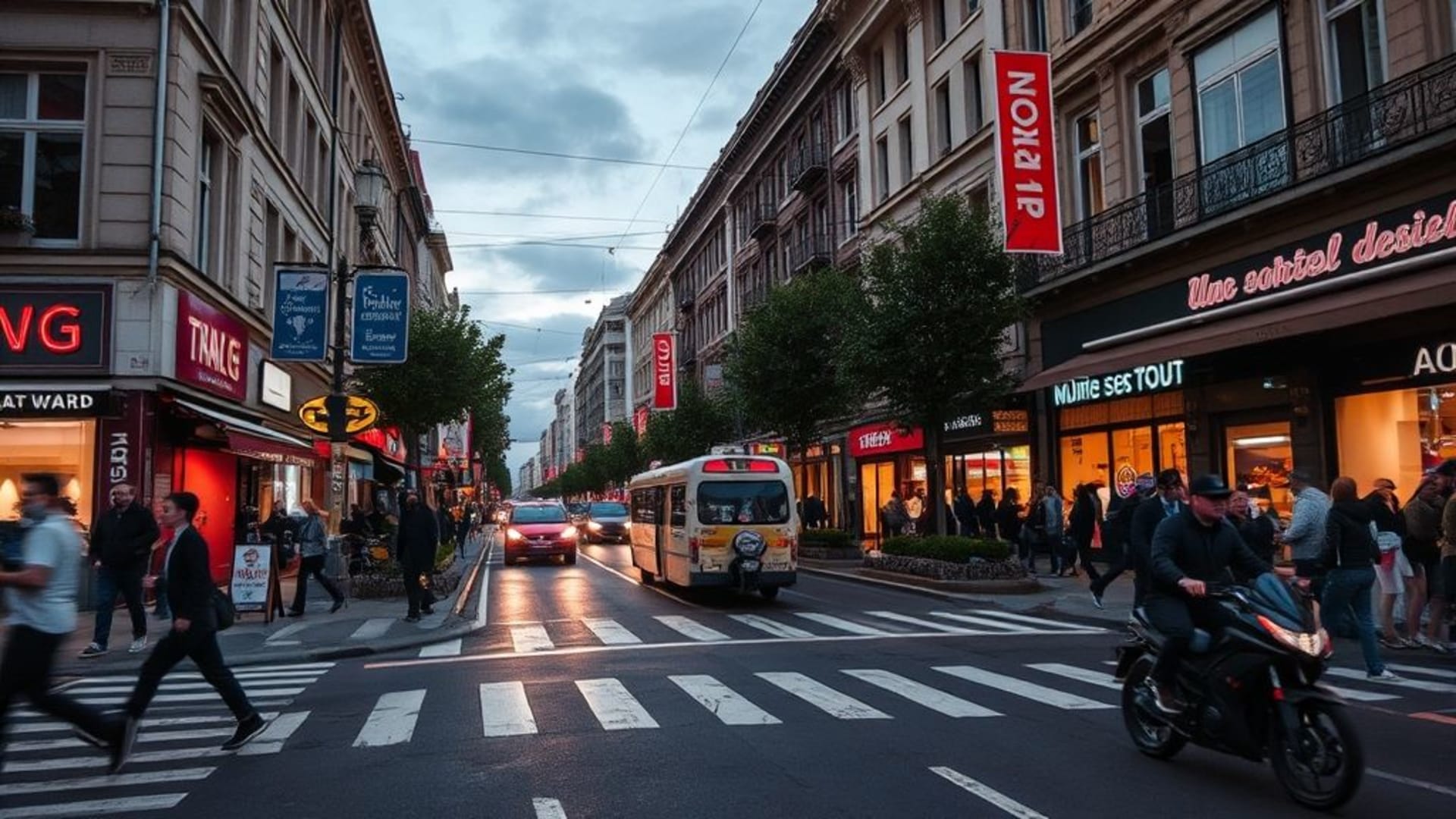 scènes urbaines en mouvement et couleurs vives