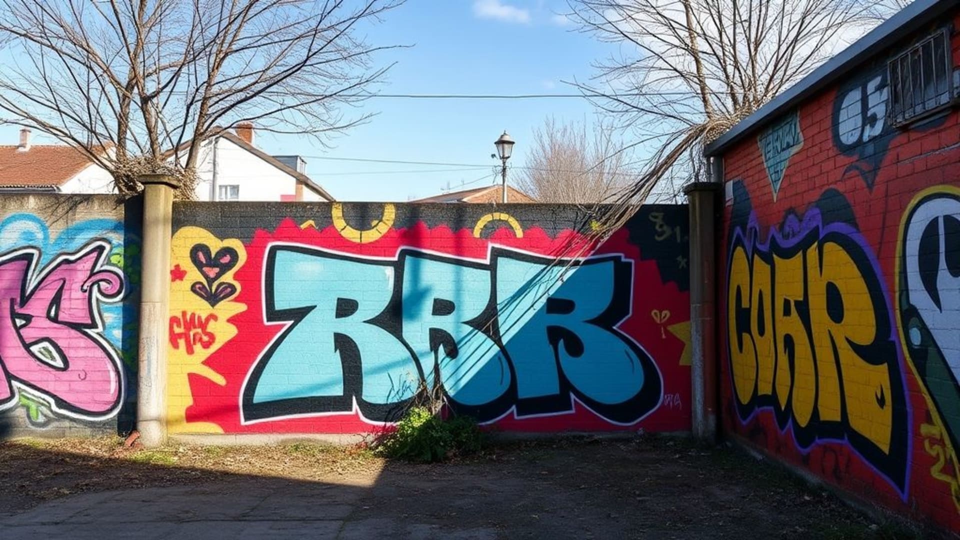 murals urbains ou graffitis colorés sur murs en arrière-plan urbain