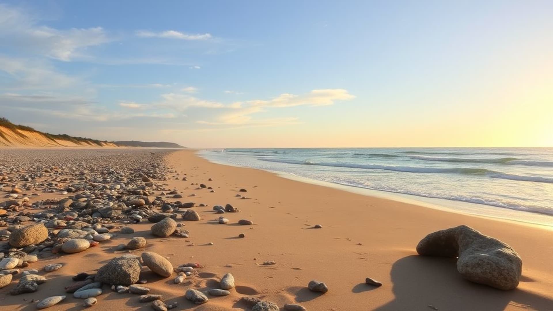 plages désertes au coucher du soleil avec coquillages et vagues apaisantes