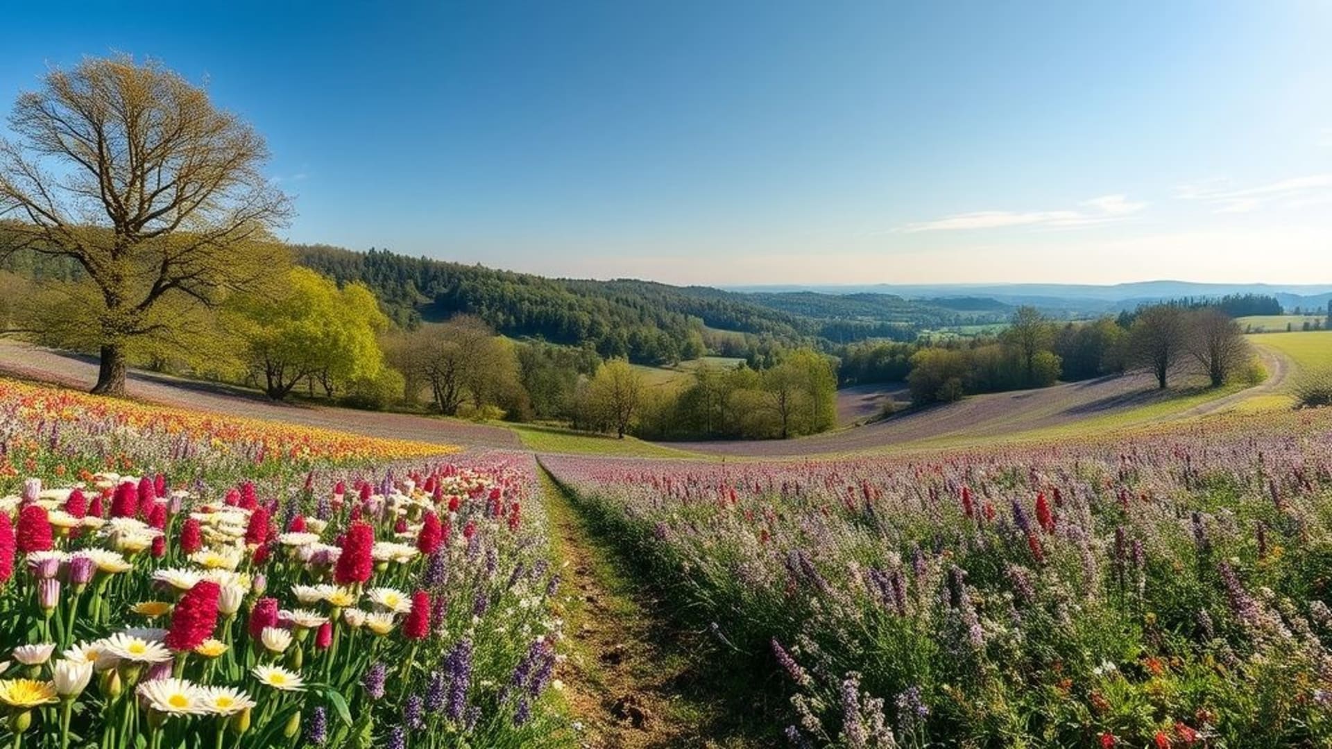 paysages de champs de fleurs sauvages en pleine floraison au printemps