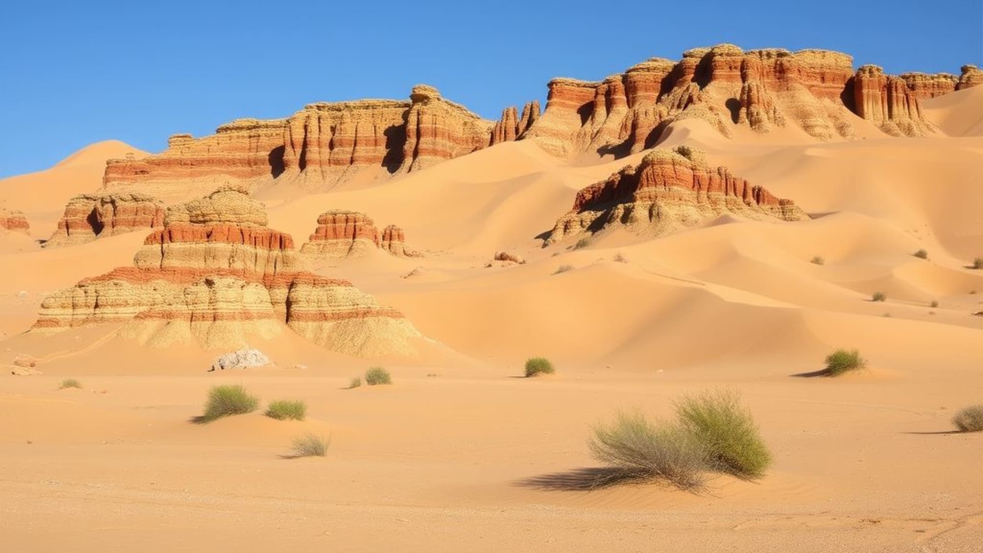 déserts de sable avec formations rocheuses étranges et couleurs chaudes