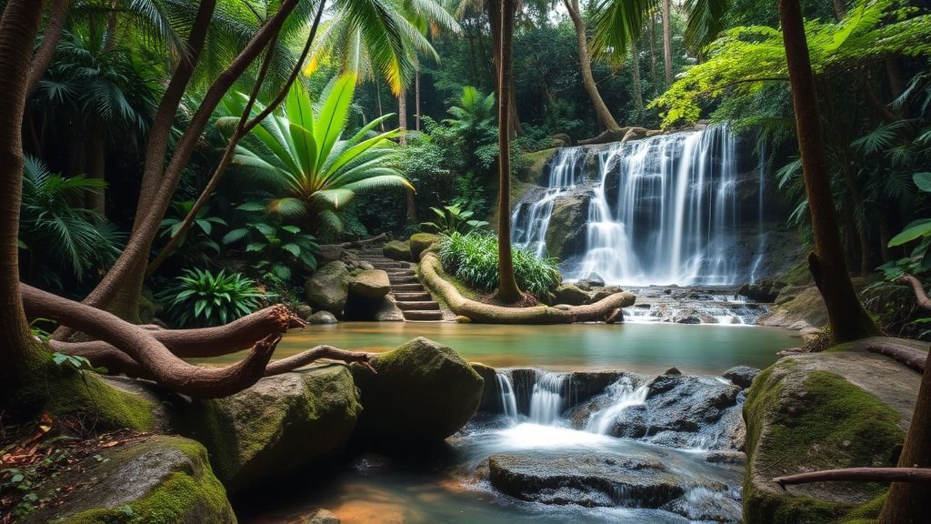 forêts tropicales luxuriantes avec cascades et animaux exotiques