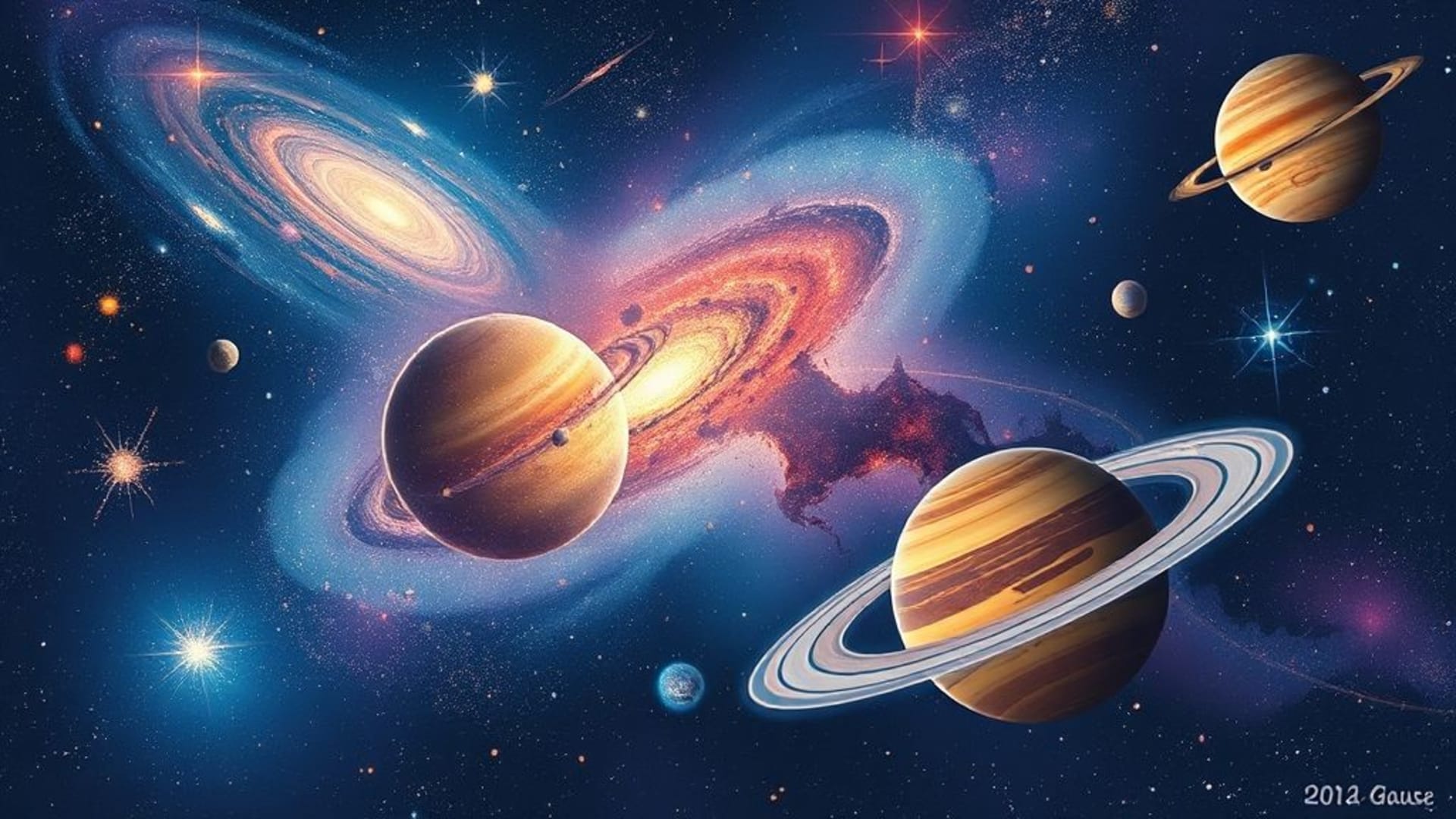 illustrations de galaxies lointaines et planètes colorées