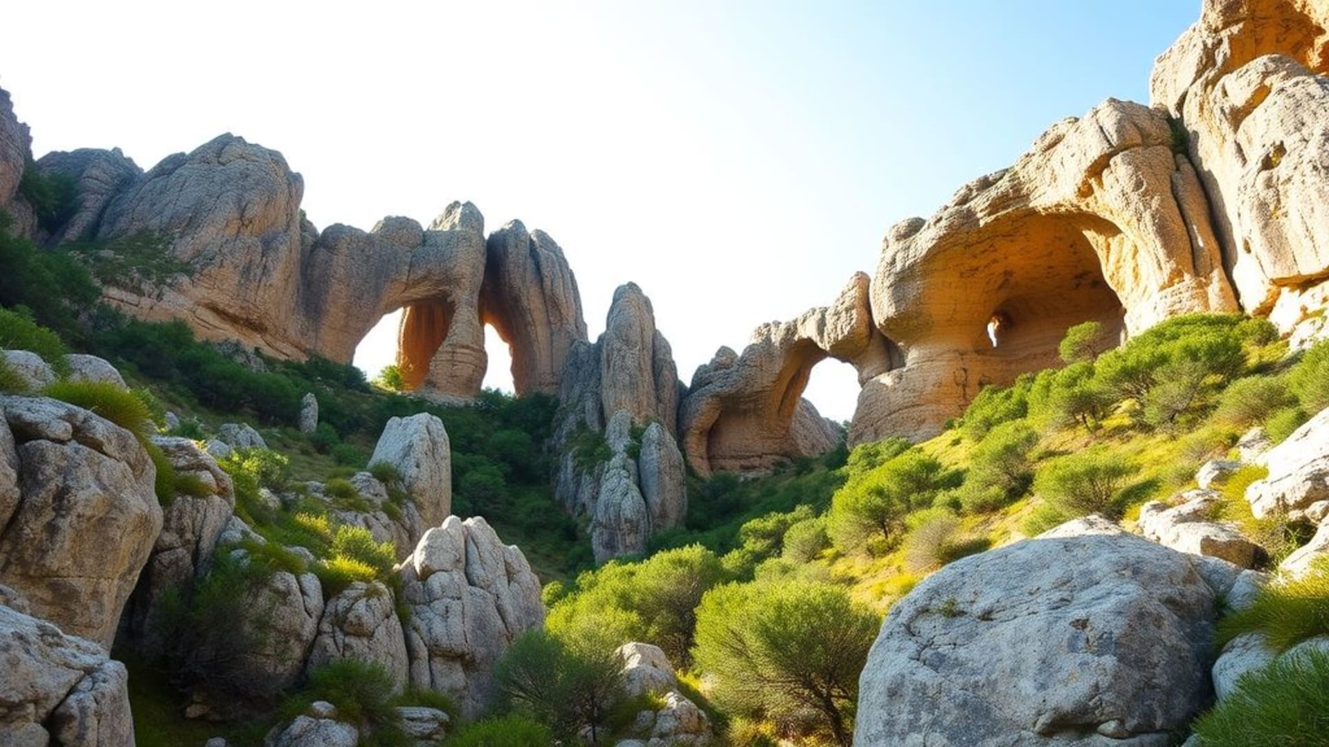 paysages rocheux avec arches naturelles et formations géologiques étranges
