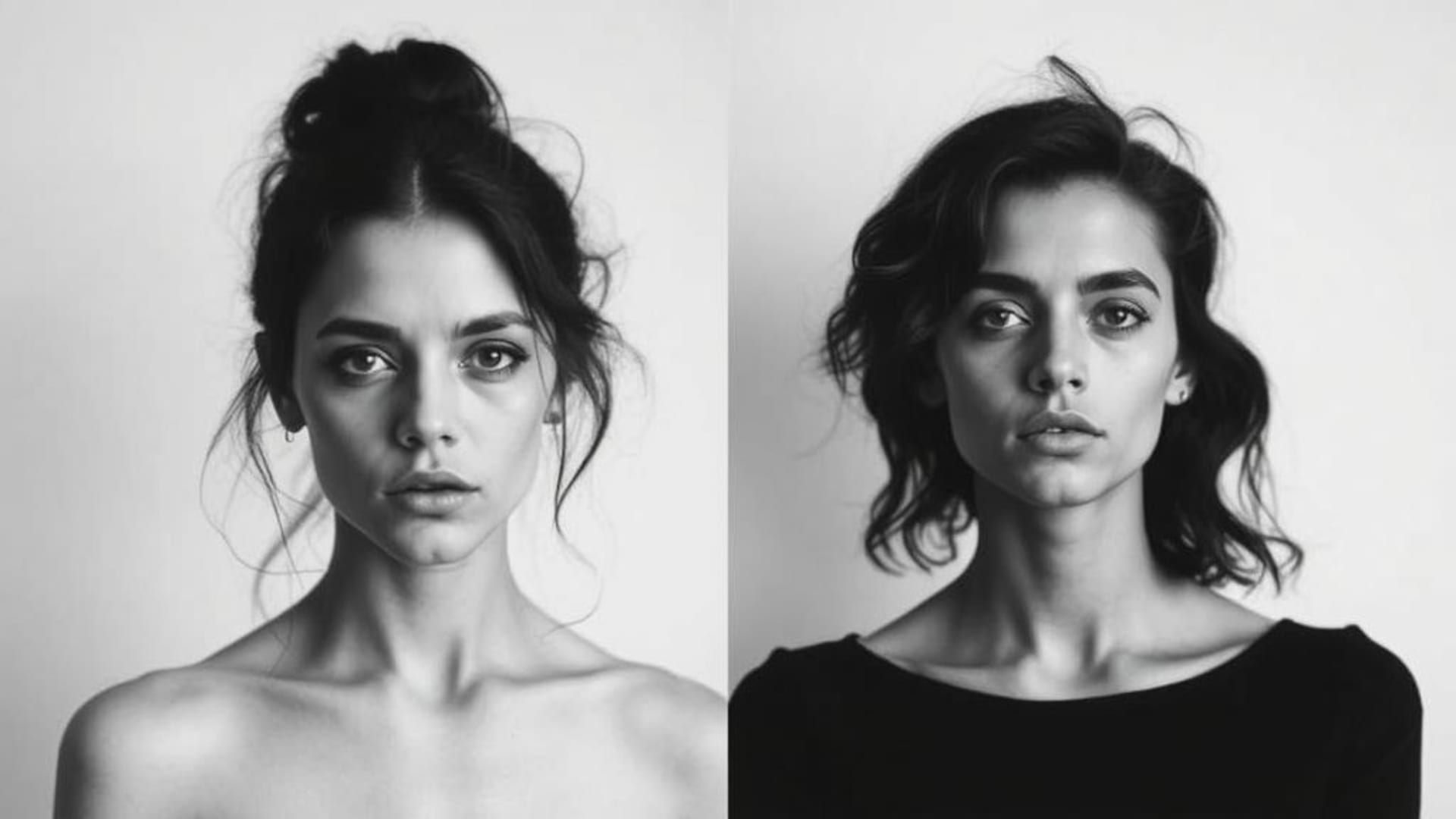 portraits minimalistes en noir et blanc avec contrastes forts