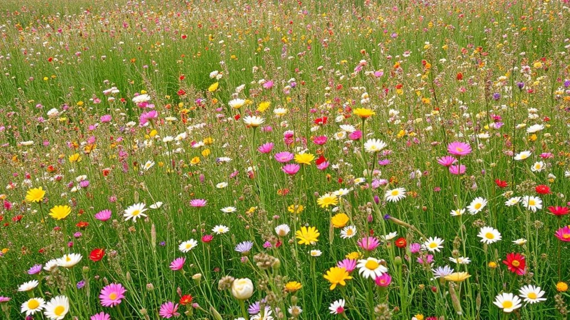 champs de fleurs sauvages en pleine floraison, couleurs pastel et textures délicates