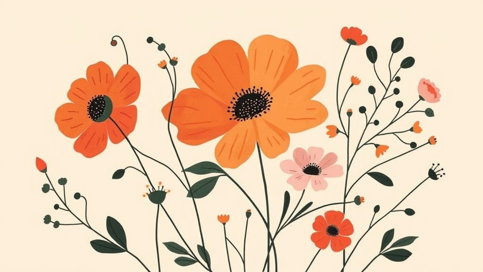 art floral minimaliste avec motifs stylisés et palette de couleurs douces