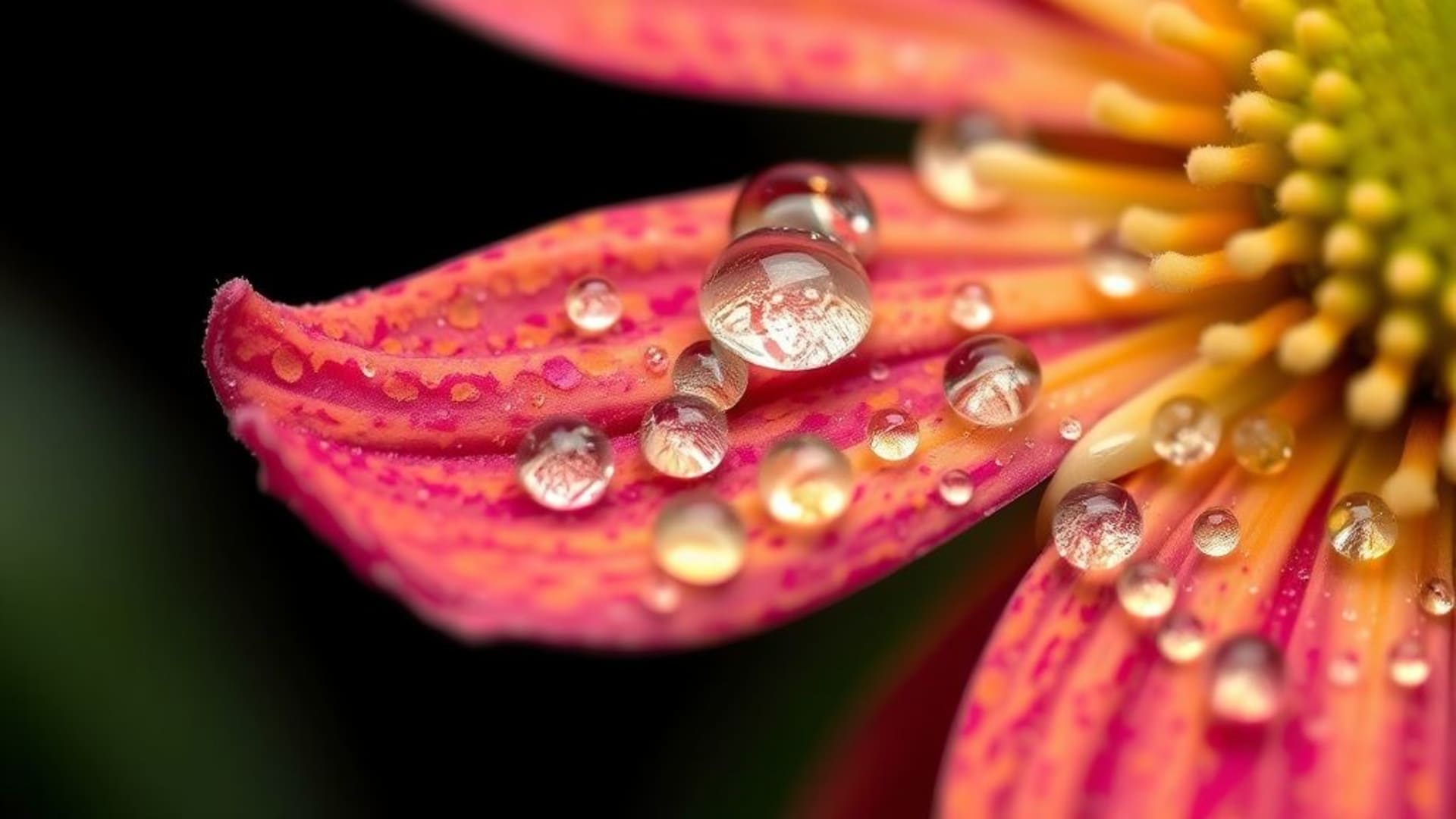 photographies de fleurs en macro, textures de pétales et gouttelettes d’eau