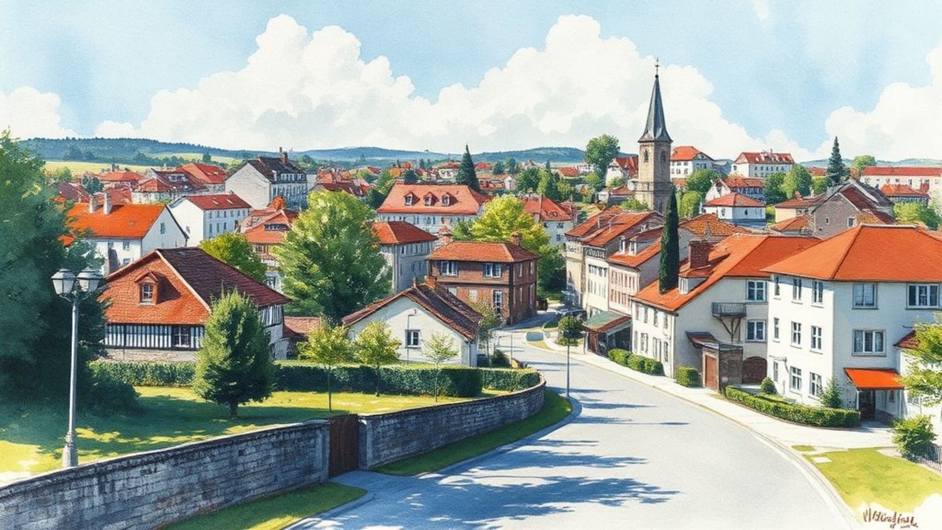 effets de peinture à l’aquarelle sur des paysages urbains ou ruraux