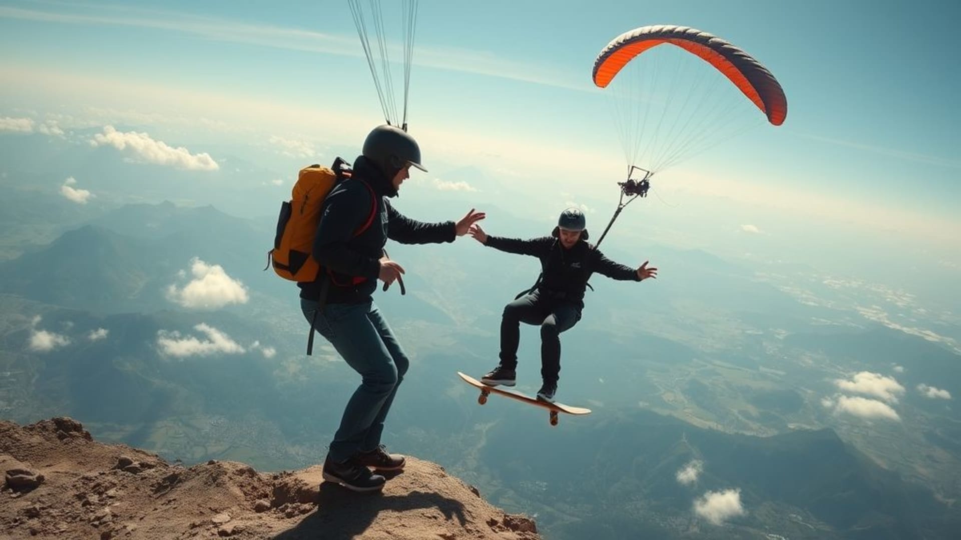 scènes de sports extrêmes avec hors-bord, parachutisme ou skateboard