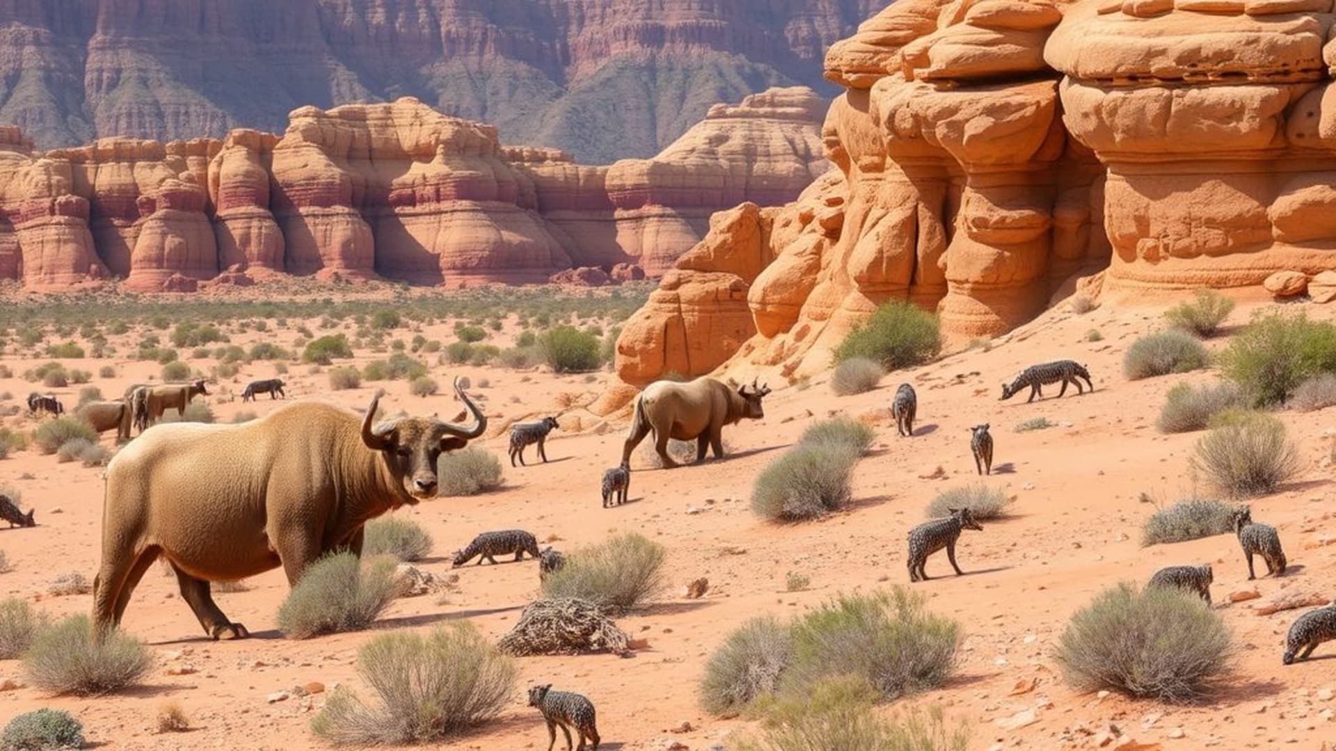 animaux sauvages en liberté dans leur habitat naturel , paysages désertiques avec formations rocheuses impressionnantes