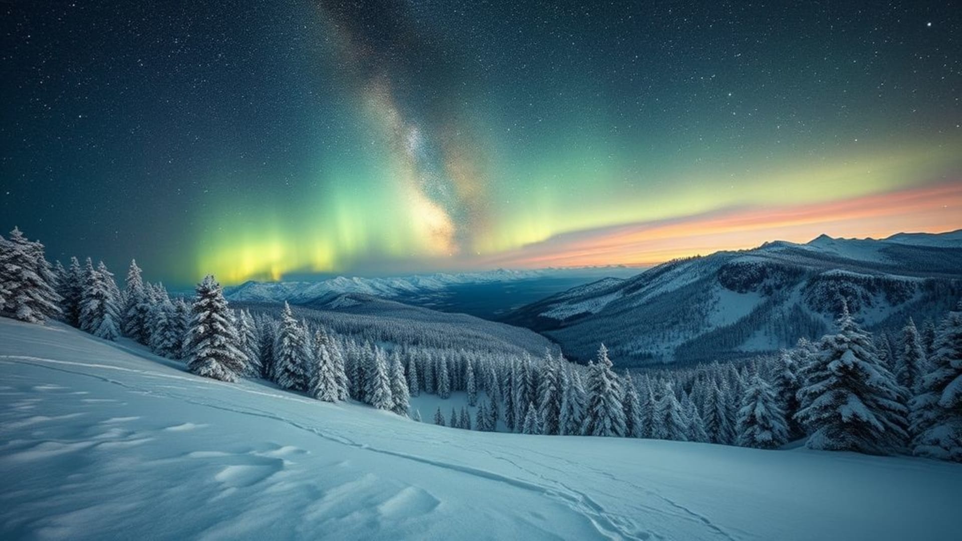 aurores boréales dans ciel glacé, étoiles filantes en haute altitude