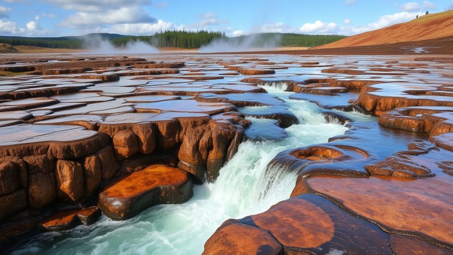 paysages volcaniques en activité, geysers et sources chaudes naturelles