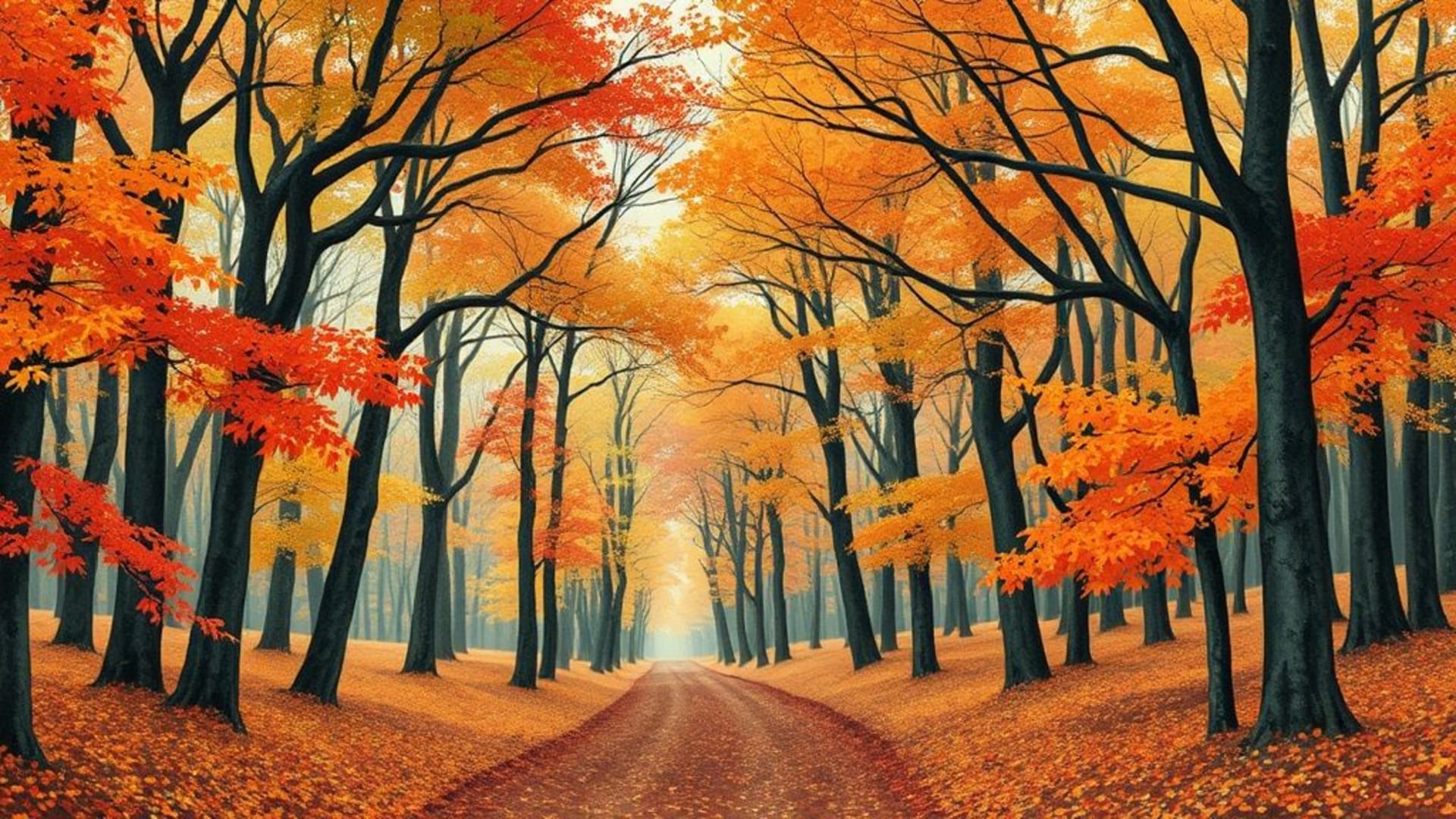 forêts d'automne avec feuilles colorées tombantes , astuces d'illustrations numériques modernes , arts traditionnels japonais ou chinois , paysages de campagne avec champs de blé dorés