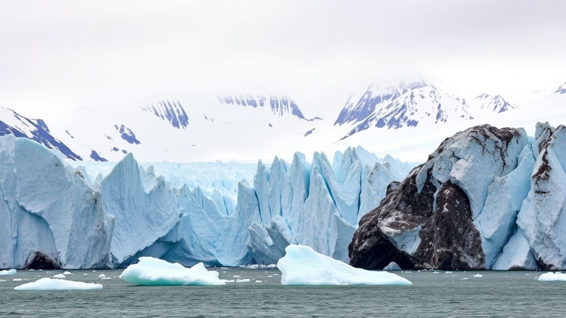 glaciers éternels, icebergs flottants à perte de vue