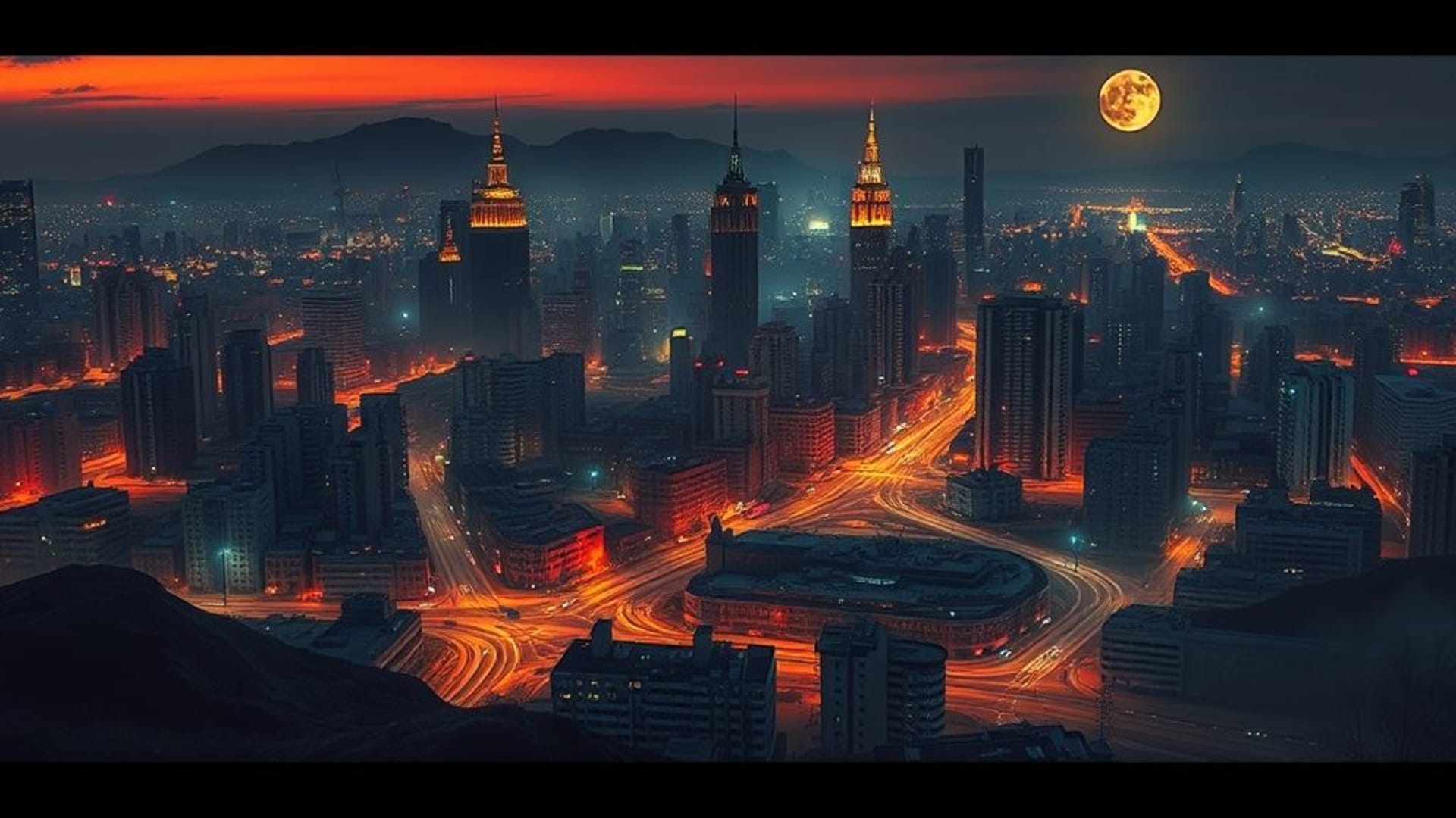 paysages urbains dystopiques déserts en néon