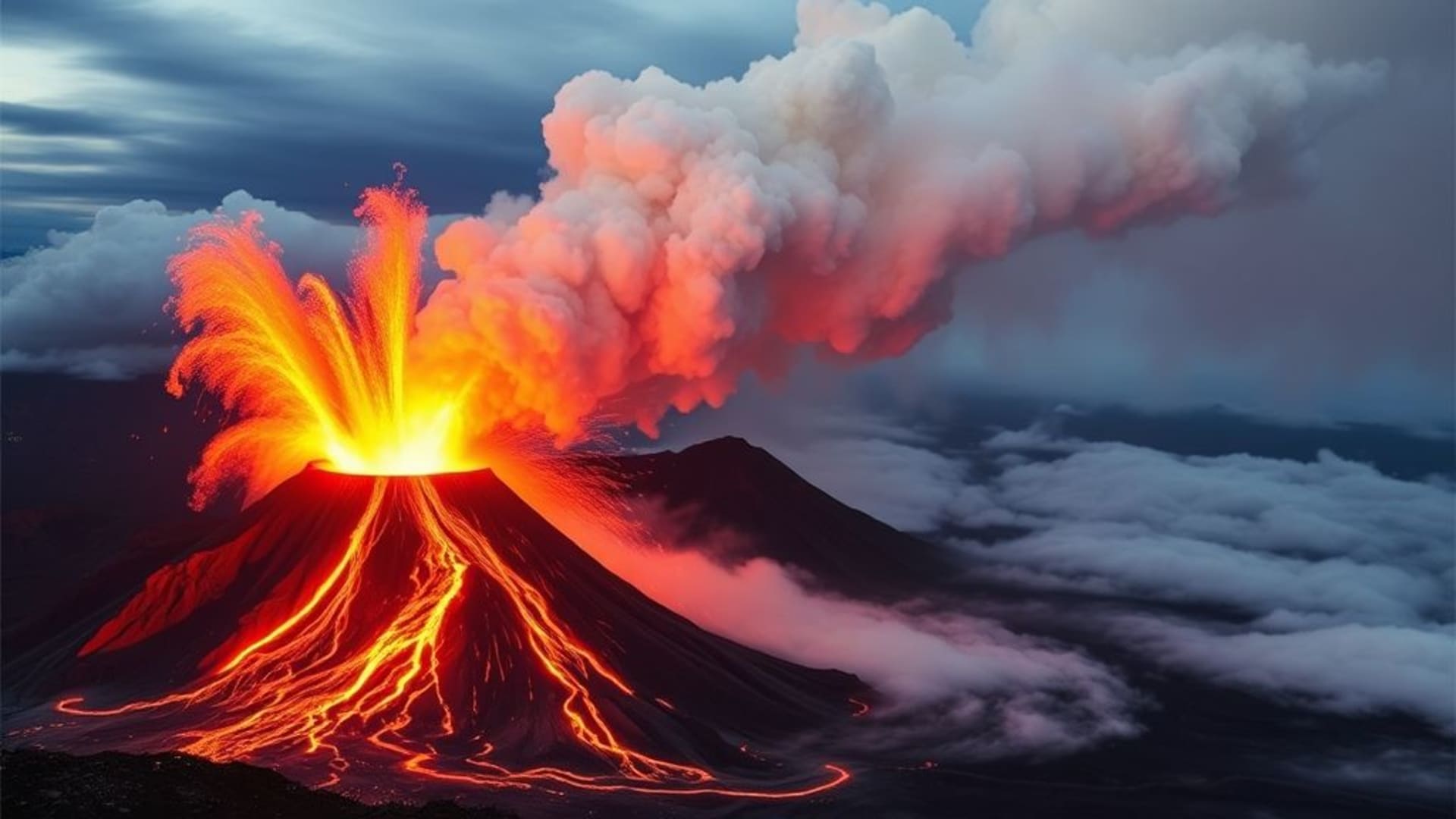 paysages de volcans en éruption spectaculaire
