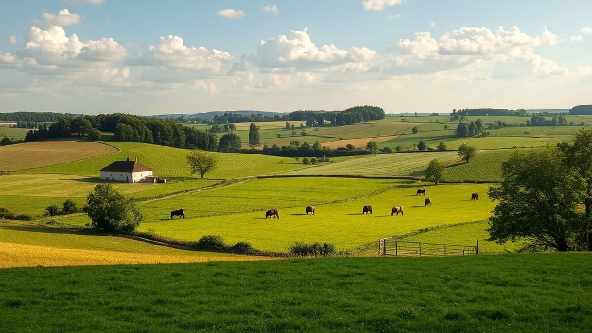 paysages de campagne avec fermes traditionnelles et champs verdoyants
