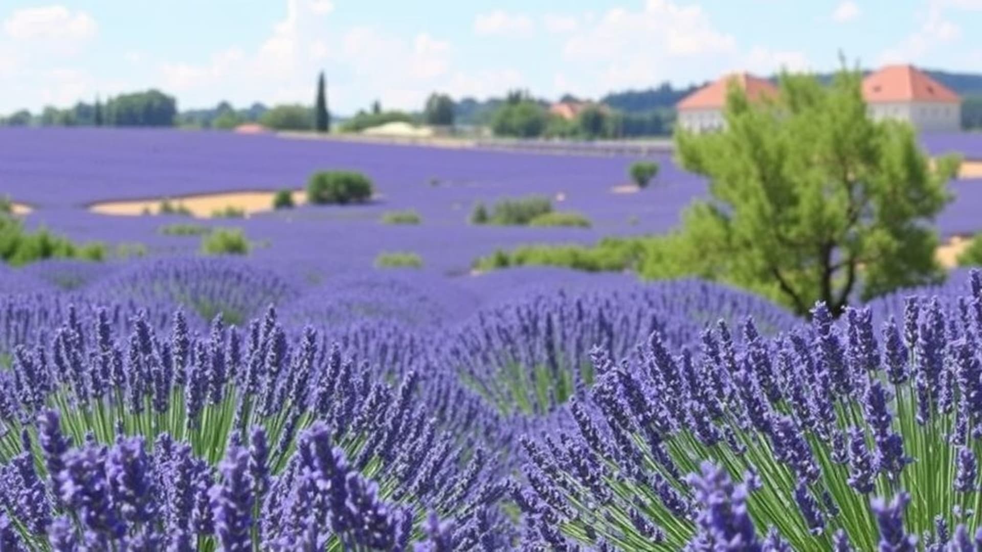 champs de lavande en Provence avec ciel bleu clair